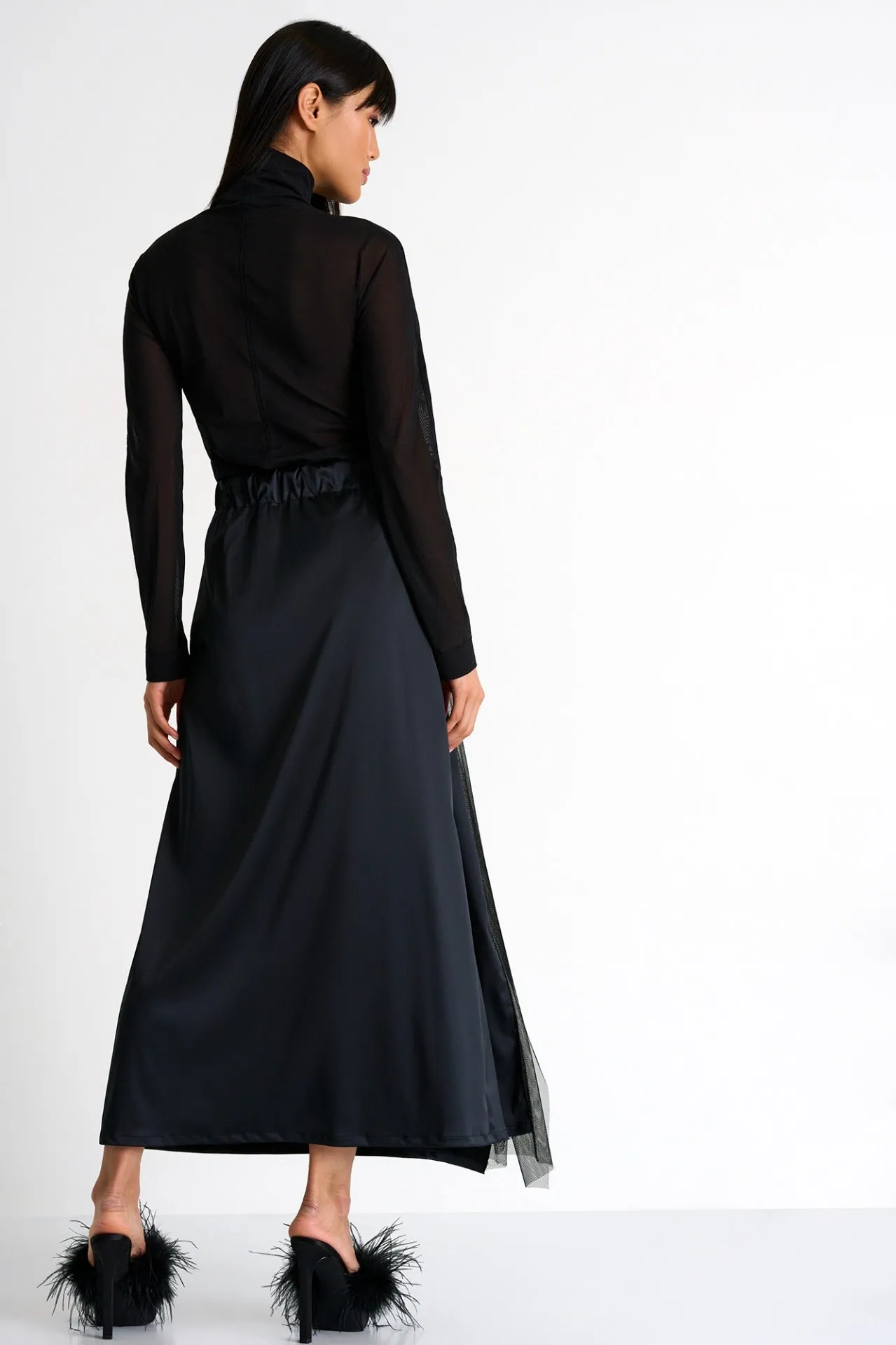 3D Jersey & Satin Maxi Skirt