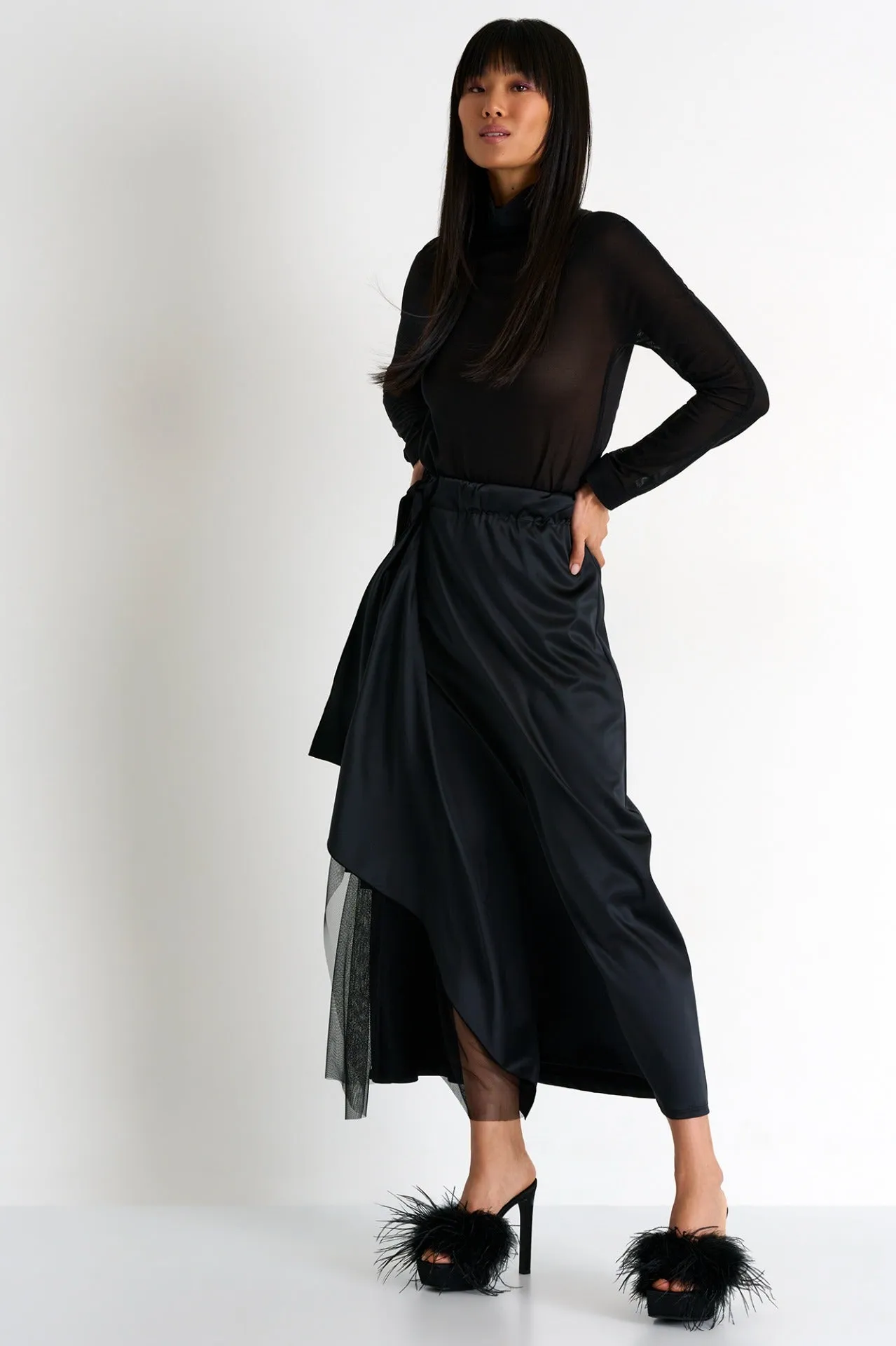 3D Jersey & Satin Maxi Skirt