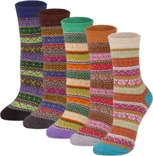 5 Pack Womens Wool Socks, Stocking Stuffers Gifts for Women Men Knit Warm Soft Crew Boot Sock for Winter Hiking