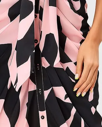 Abstract Print Crepe Pleated Sheath Shirtdress | Pink