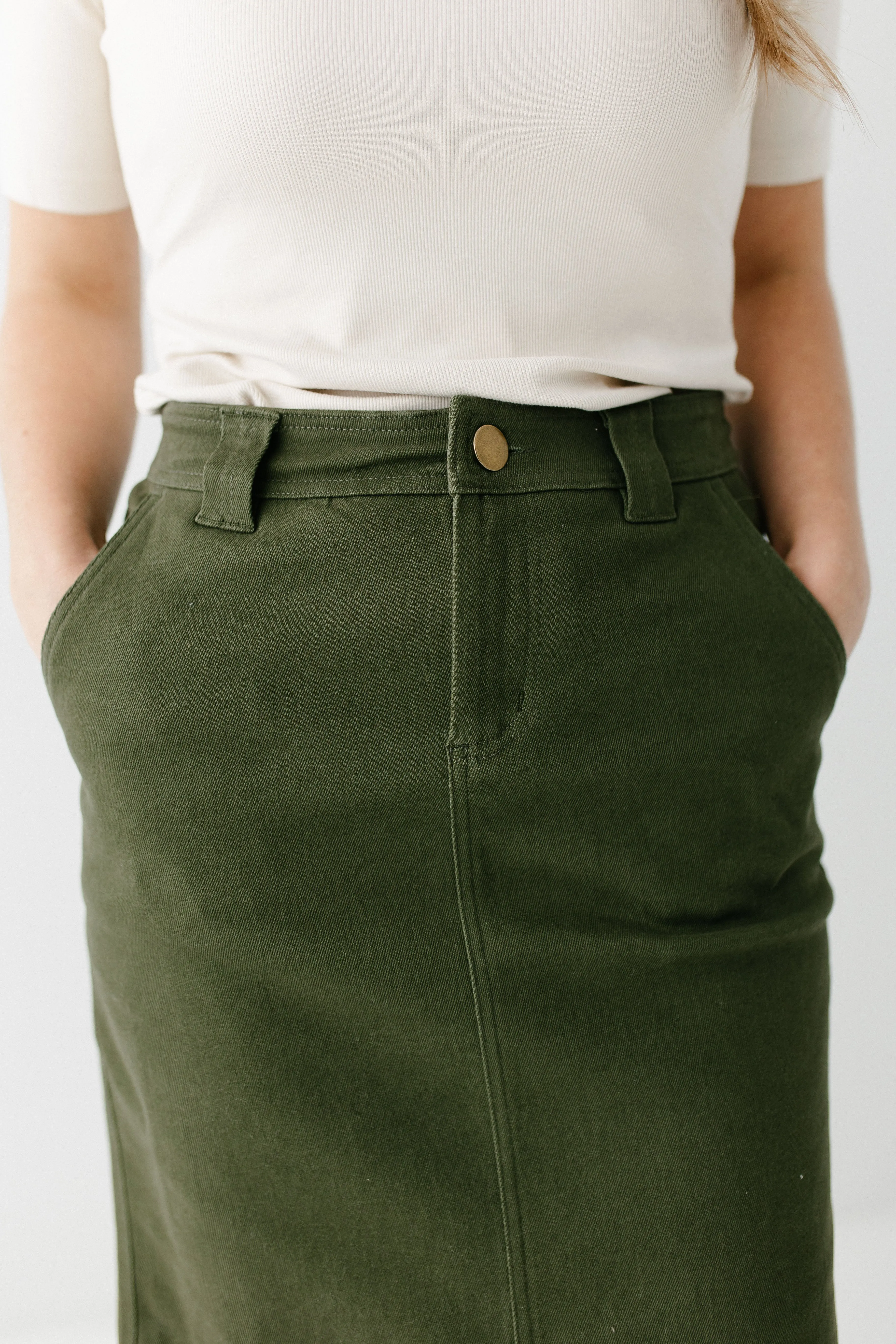 'Adrian' Classic Denim Midi Skirt FINAL SALE