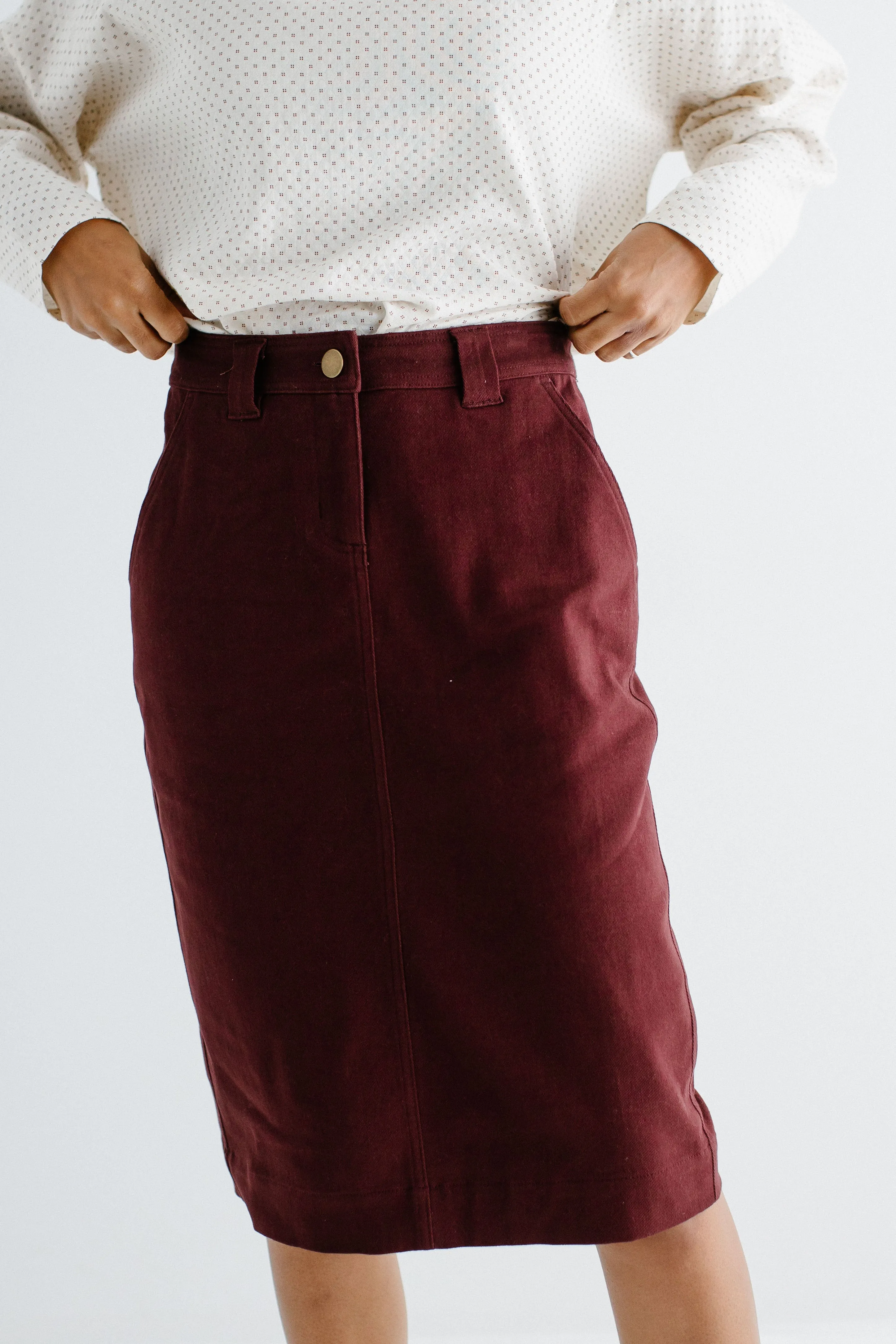 'Adrian' Classic Denim Midi Skirt FINAL SALE