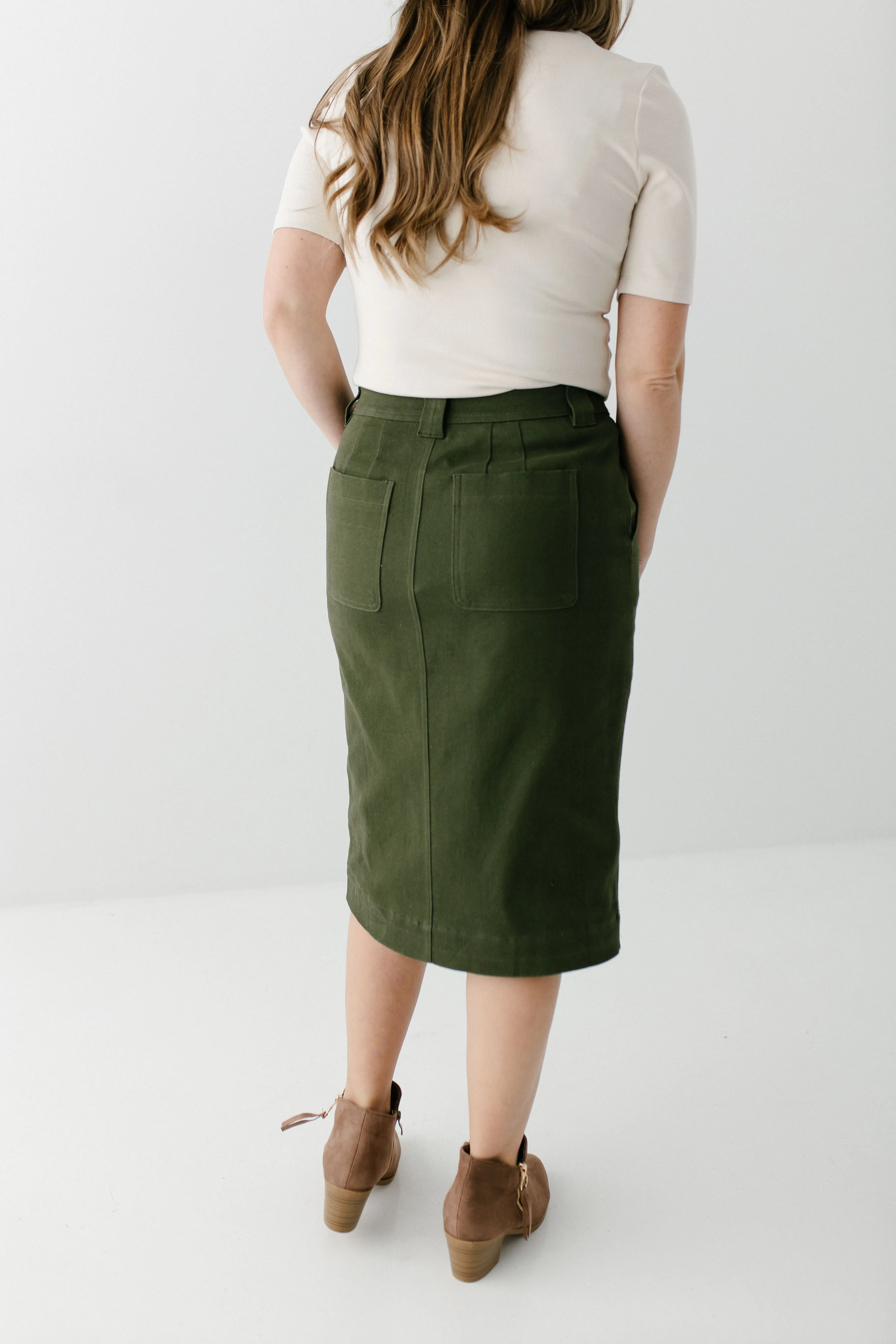 'Adrian' Classic Denim Midi Skirt FINAL SALE