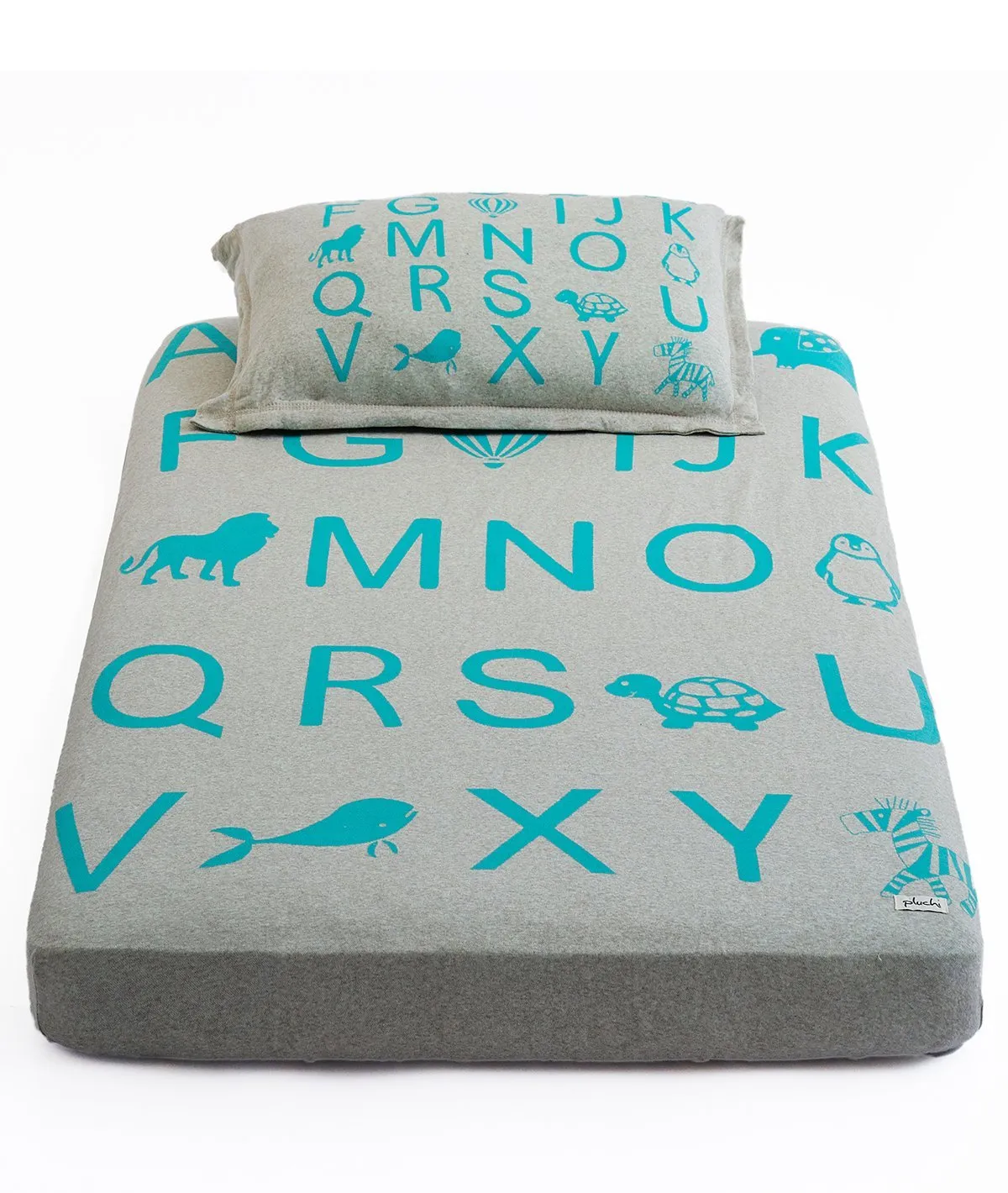 Alphabet Vanilla Grey Cotton Knitted Cot Sheet & Pillow Set for Babies
