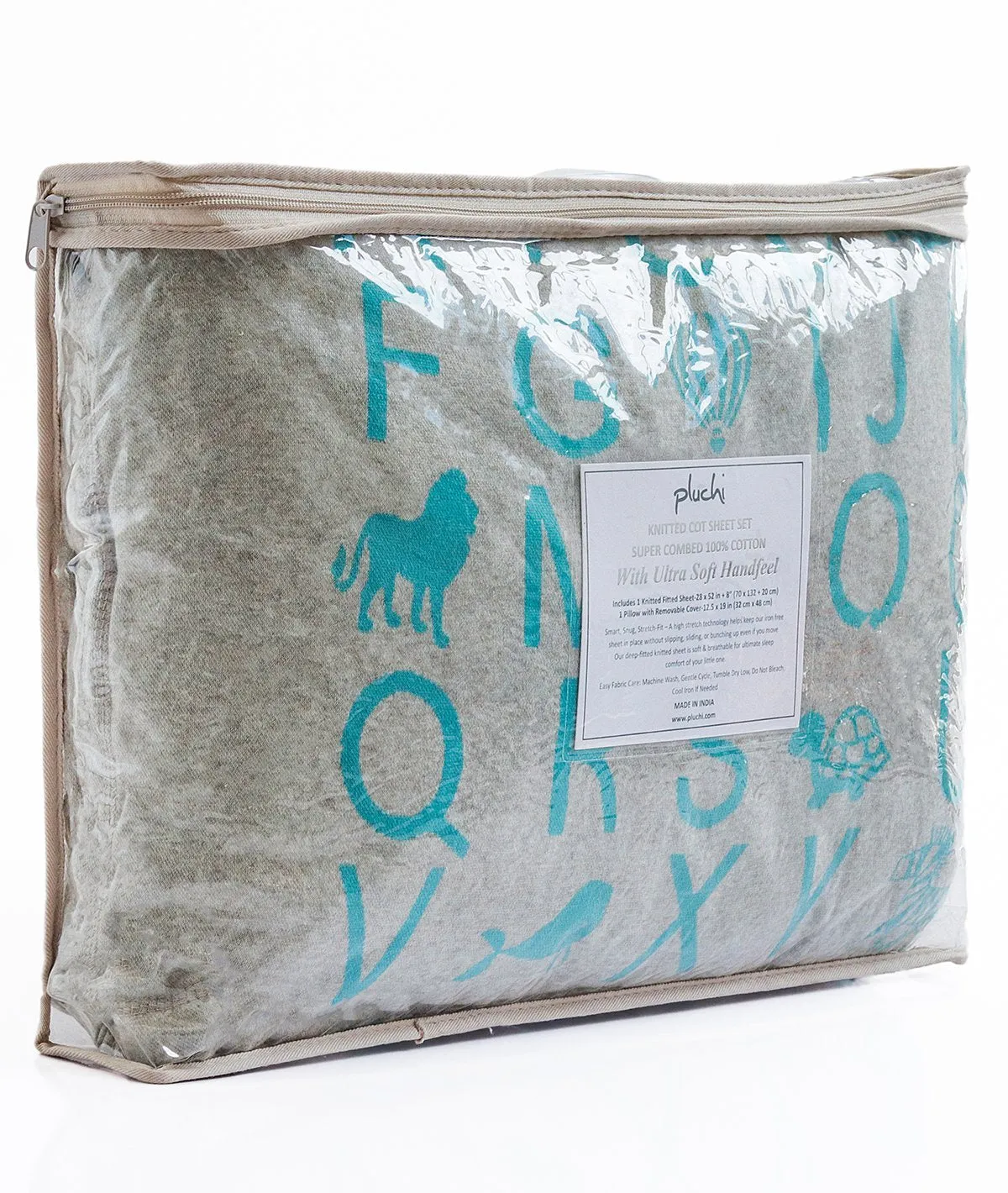 Alphabet Vanilla Grey Cotton Knitted Cot Sheet & Pillow Set for Babies