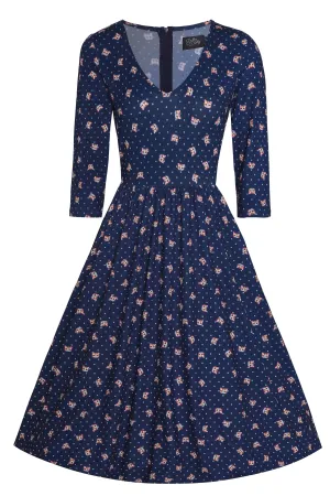Billie Cat Face Blue Long Sleeved Dress