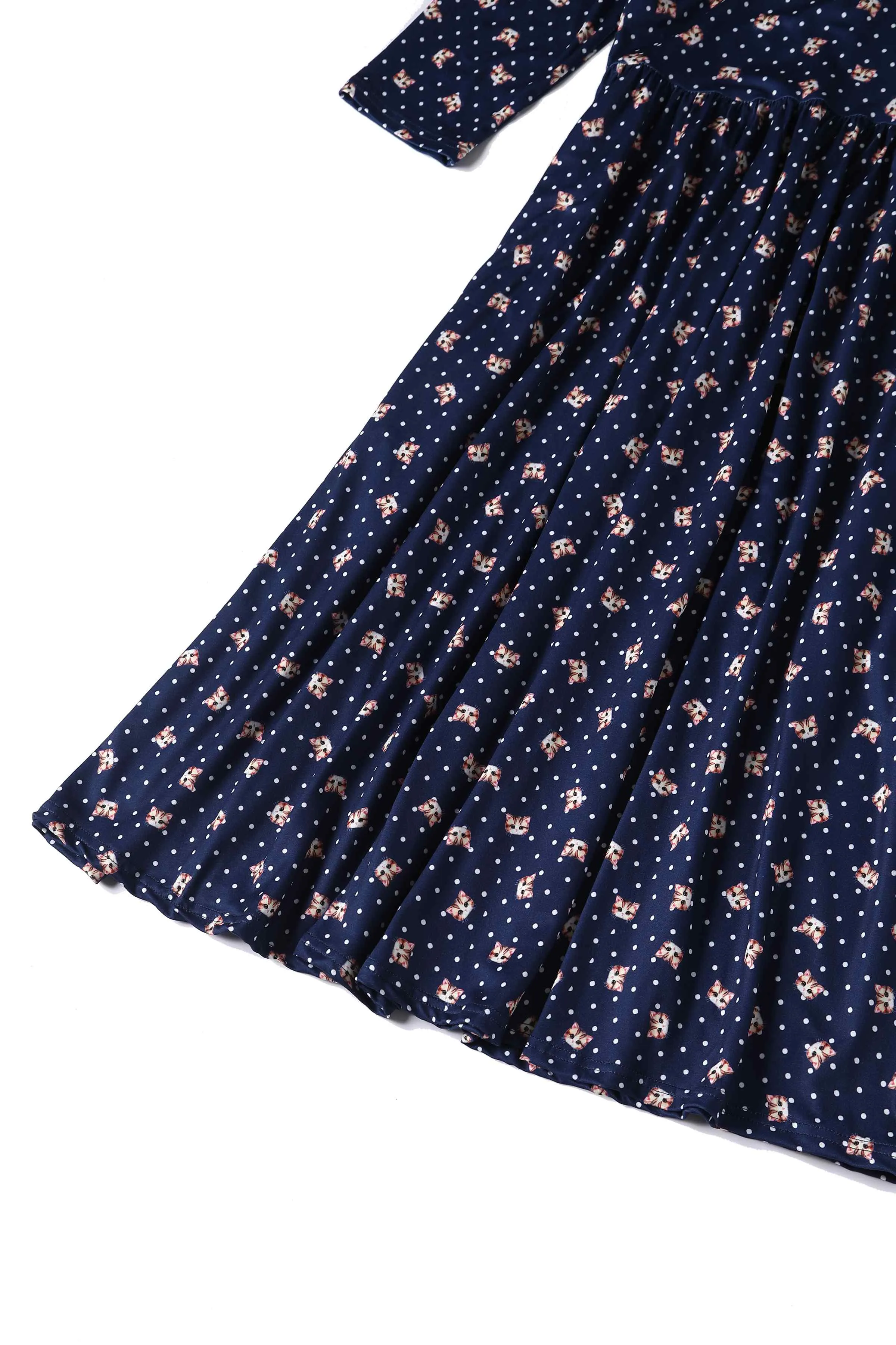 Billie Cat Face Blue Long Sleeved Dress