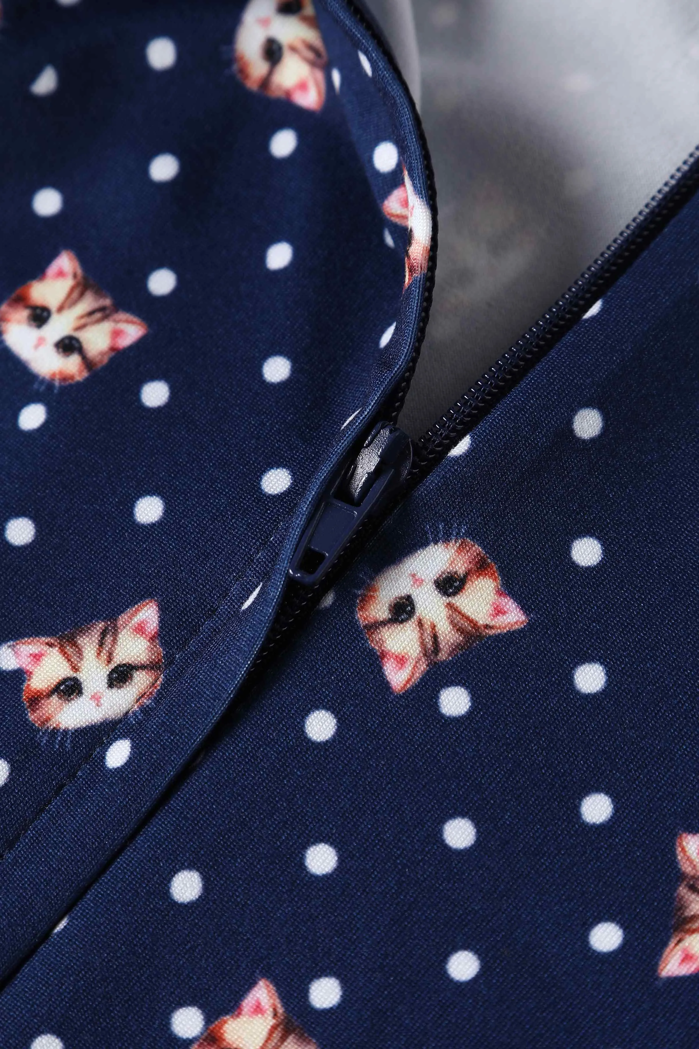Billie Cat Face Blue Long Sleeved Dress