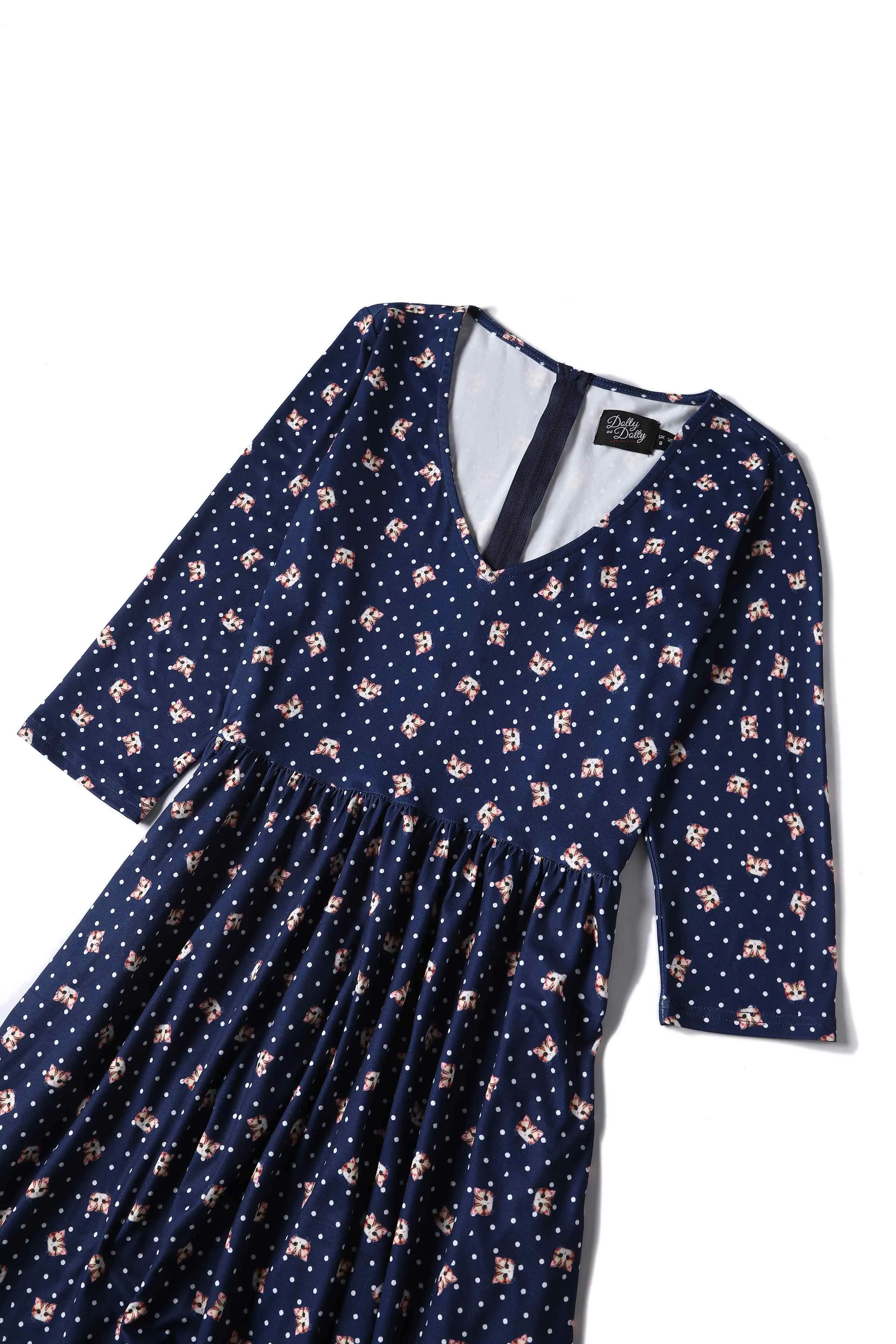Billie Cat Face Blue Long Sleeved Dress