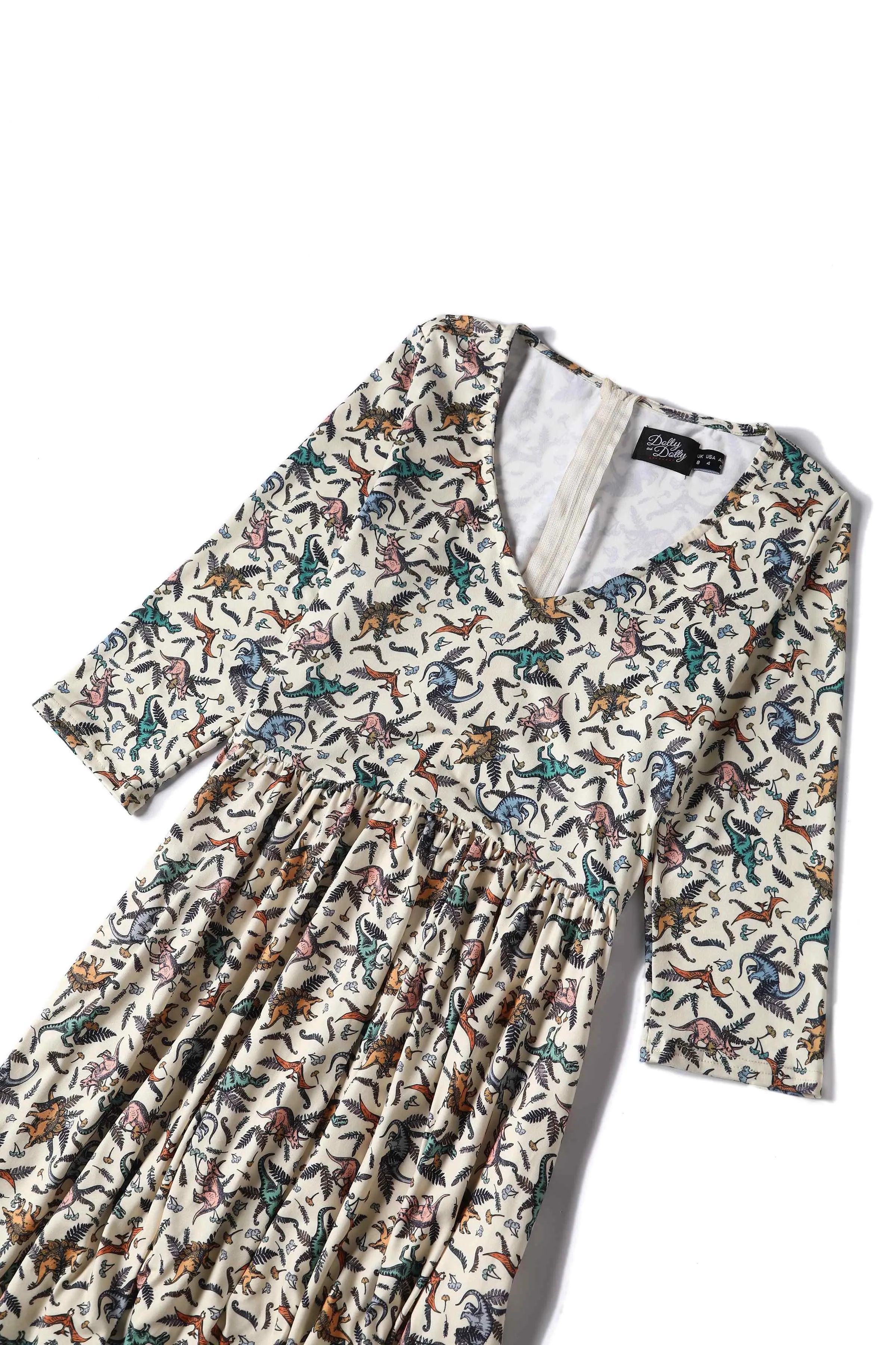 Billie Dinosaur Beige Long Sleeved Dress