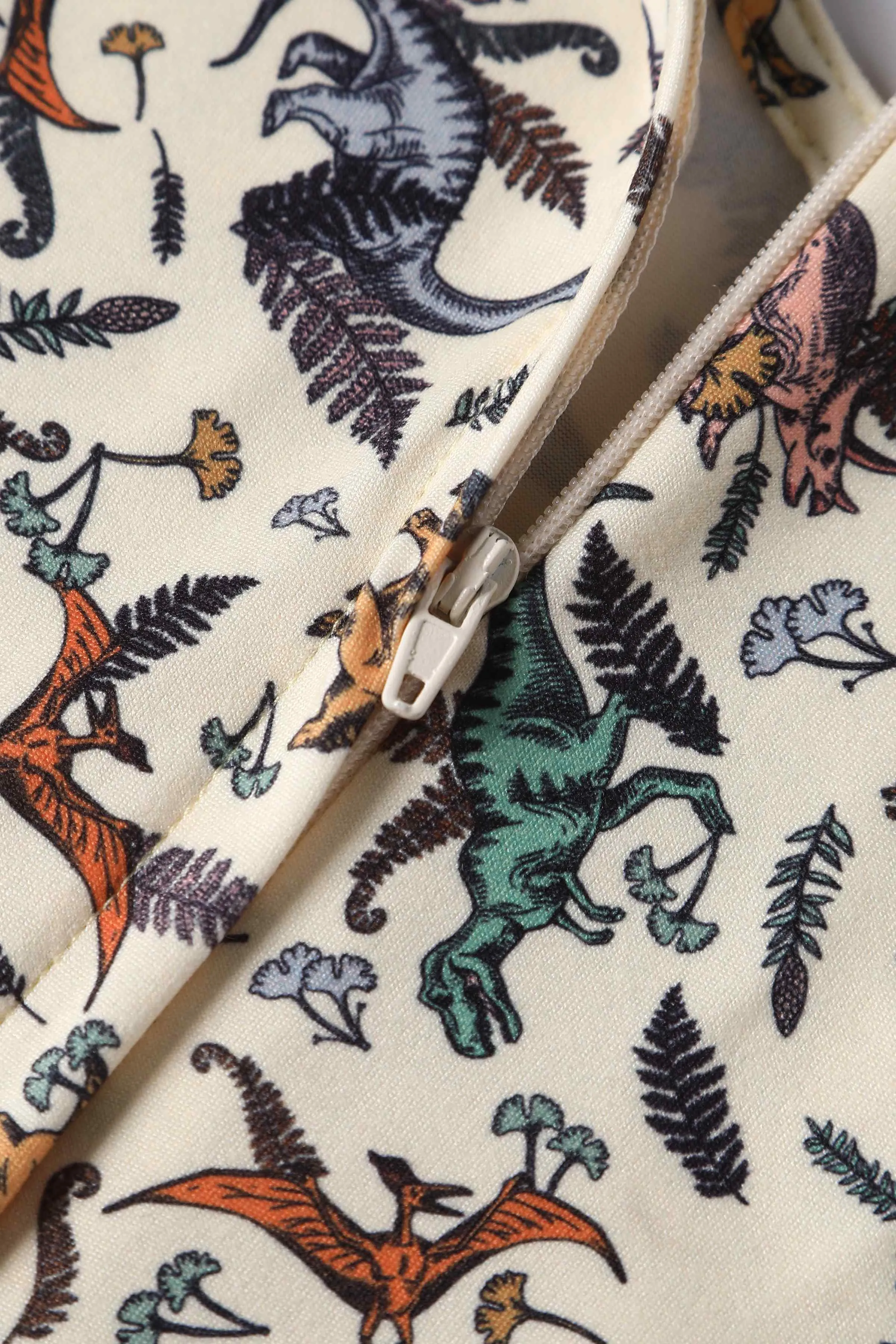 Billie Dinosaur Beige Long Sleeved Dress