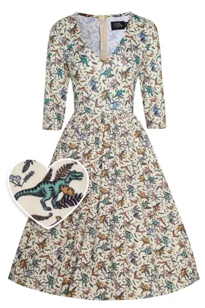 Billie Dinosaur Beige Long Sleeved Dress