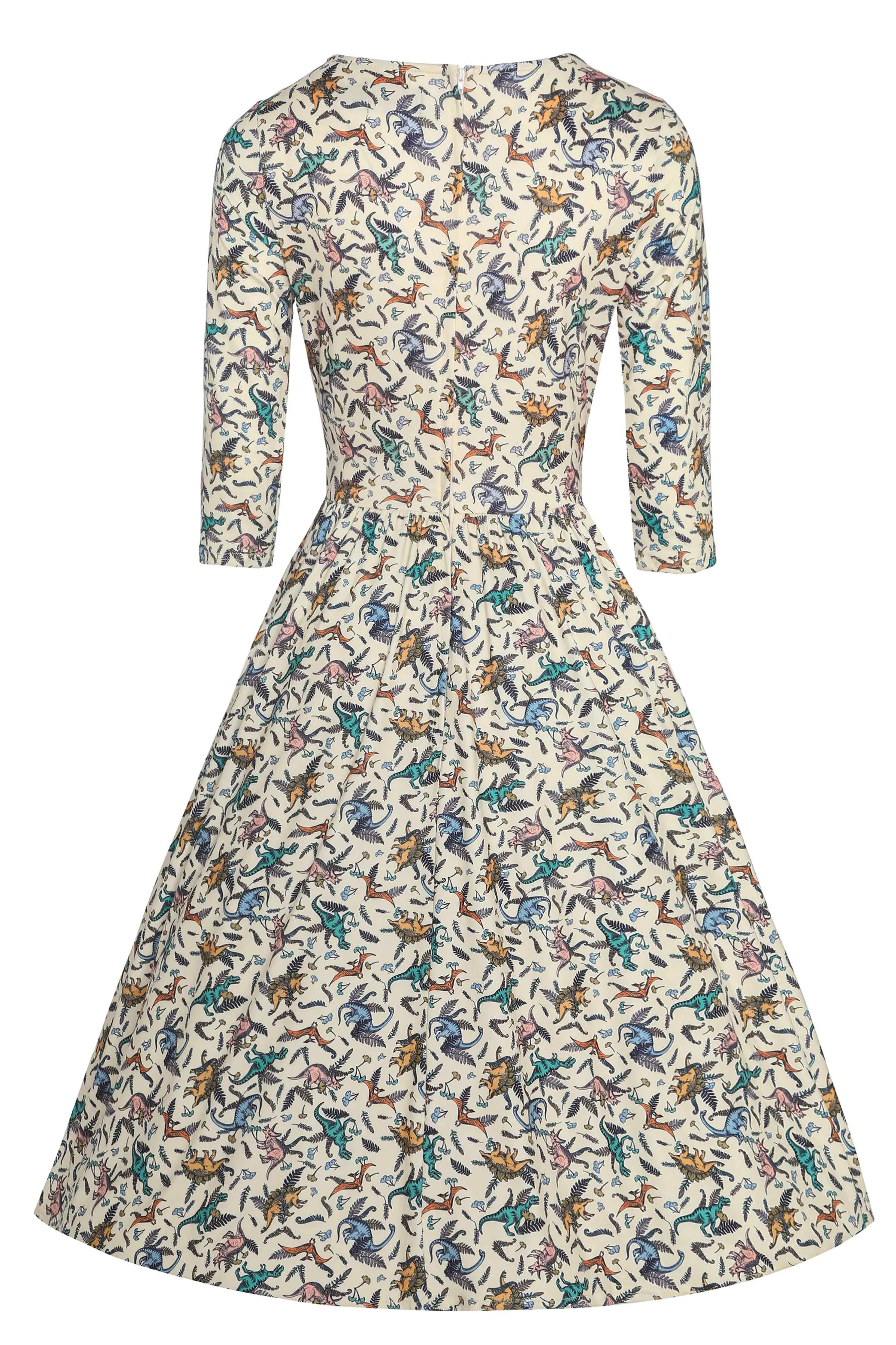 Billie Dinosaur Beige Long Sleeved Dress