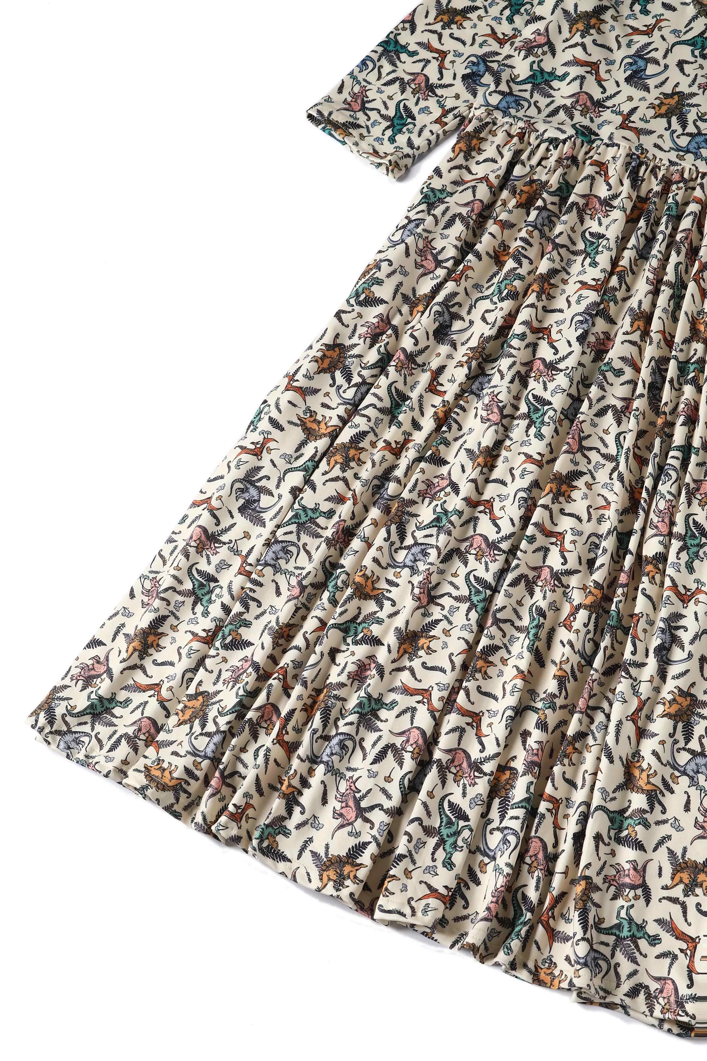 Billie Dinosaur Beige Long Sleeved Dress