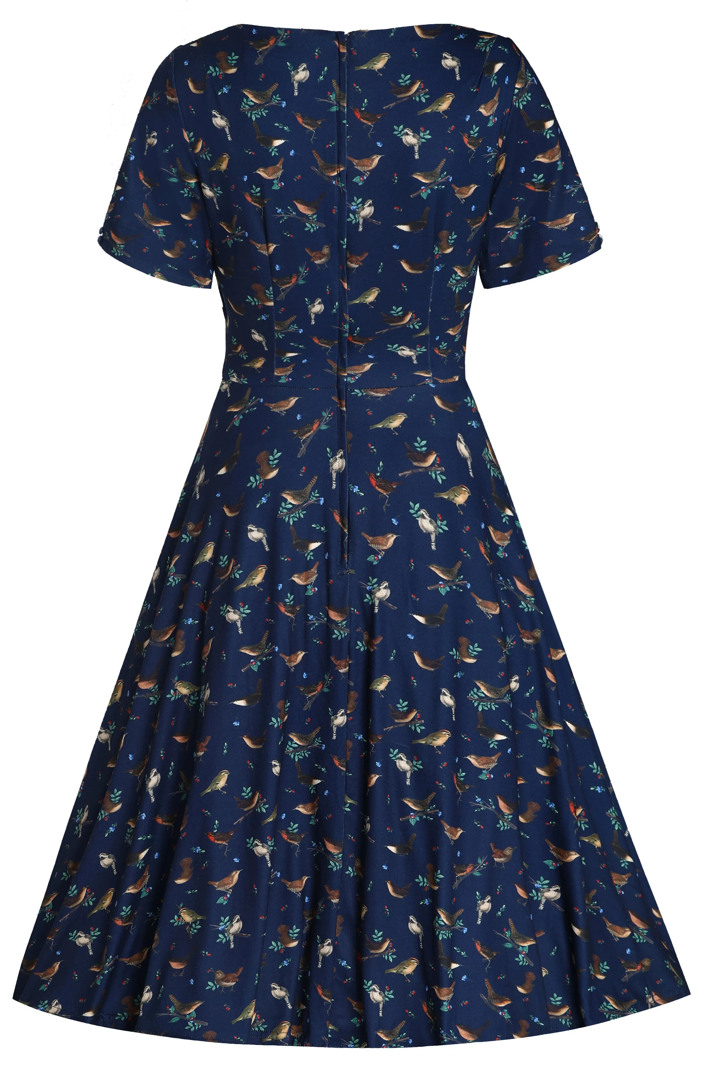 Brenda Navy Blue Bird Print Dress