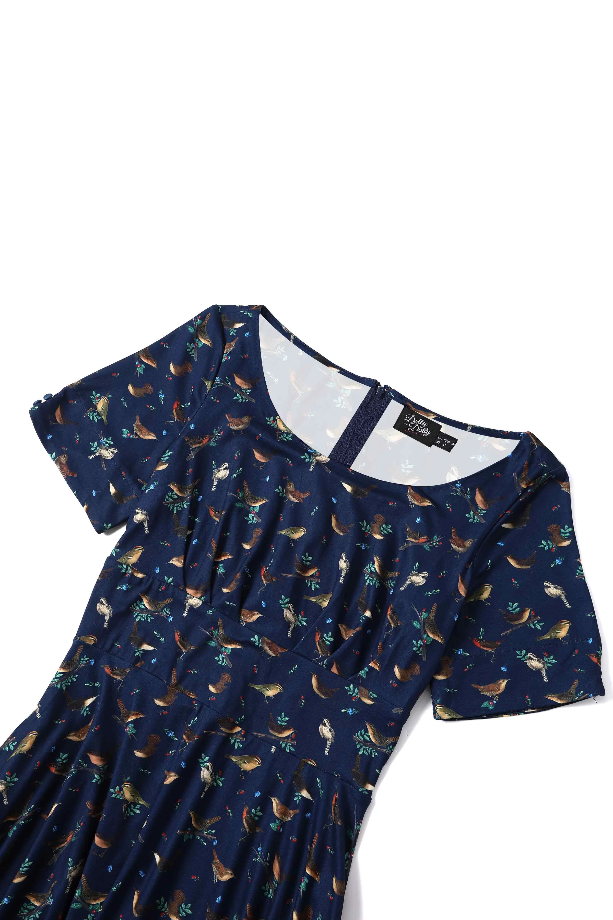 Brenda Navy Blue Bird Print Dress