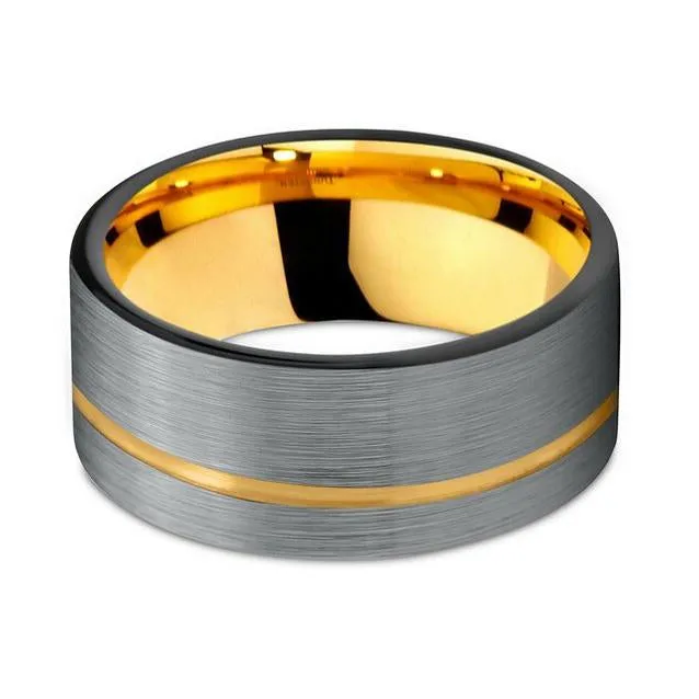 Brushed Silver Gold Tungsten Carbide Ring
