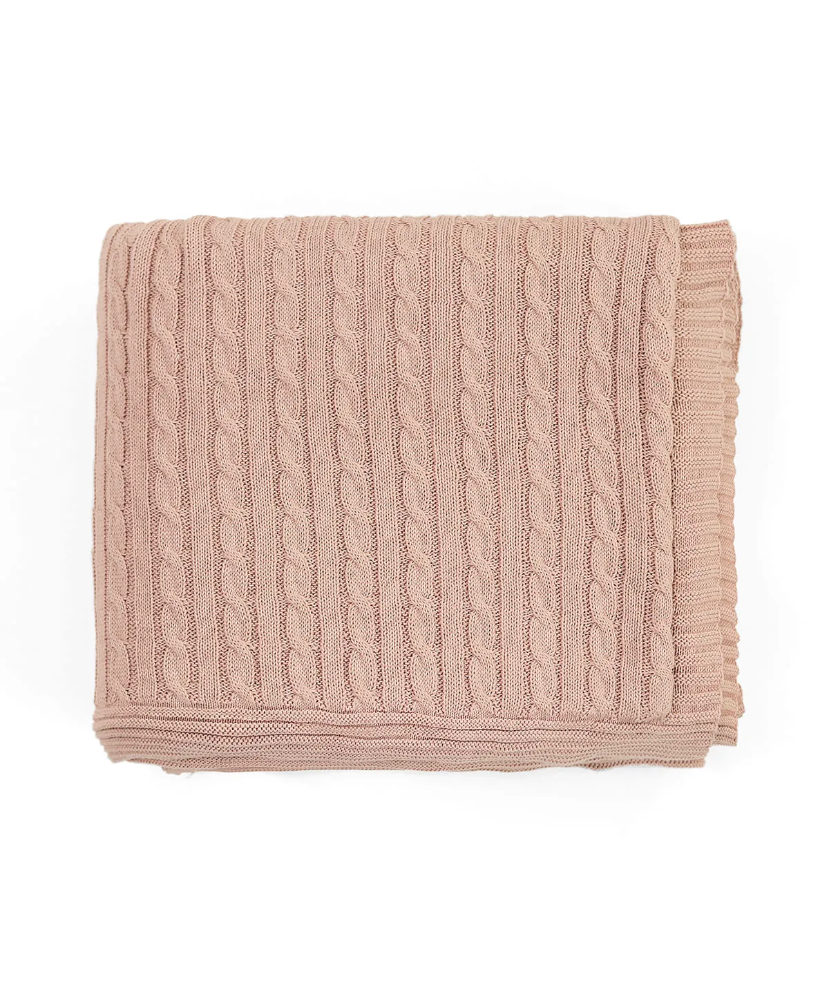 Cable Knit Cotton Knitted Throw Blanket With Warm Sherpa (Cameo Pink)