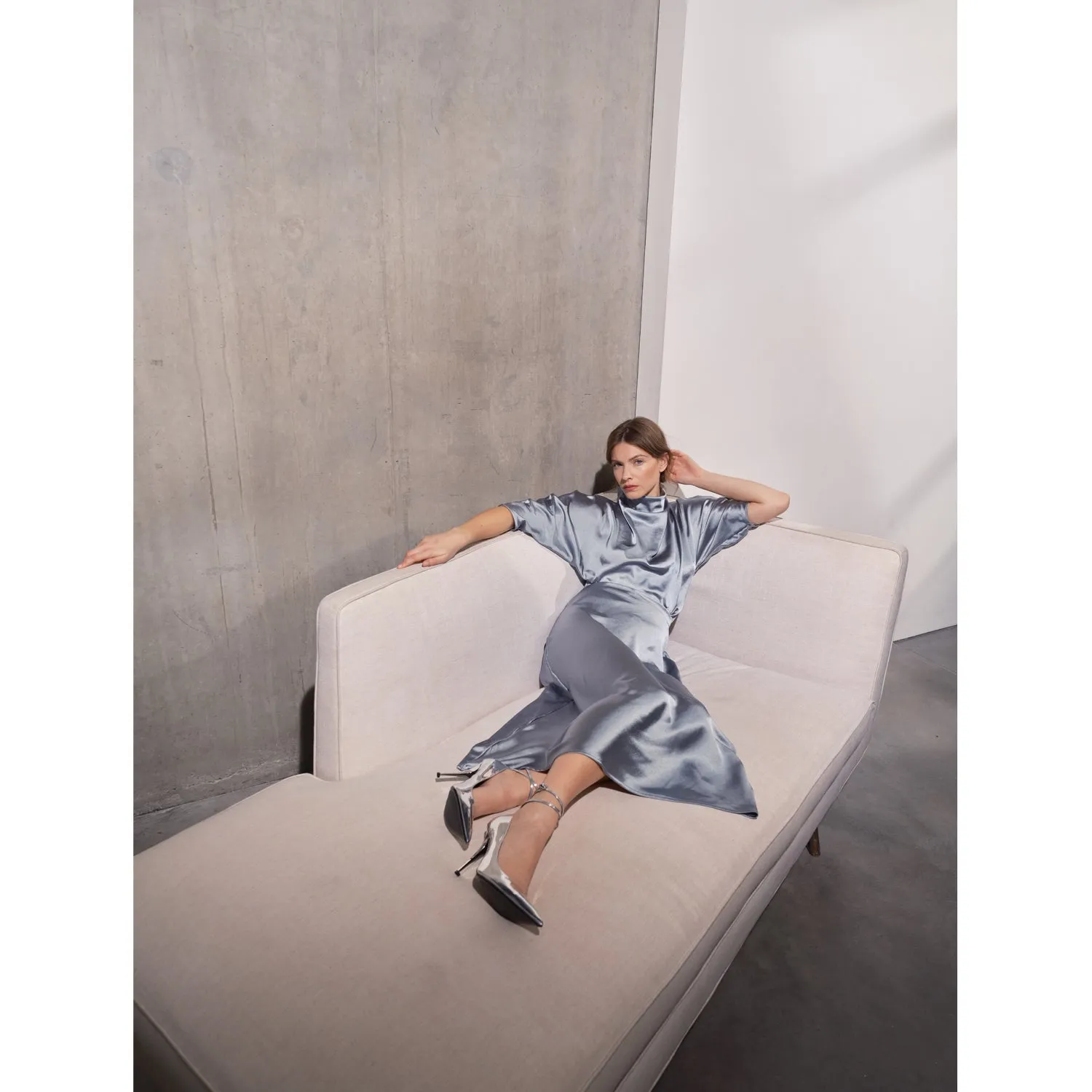 Celeste Bias Cut Sage Green Satin Skirt