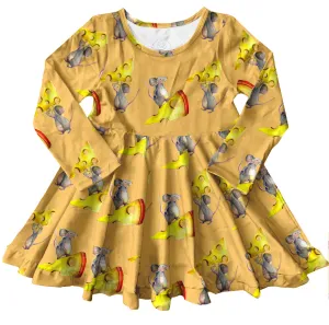 Cheesy Mice Long Sleeve Twirl Dress