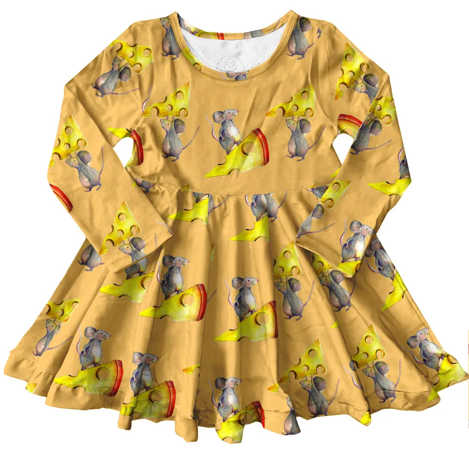 Cheesy Mice Long Sleeve Twirl Dress
