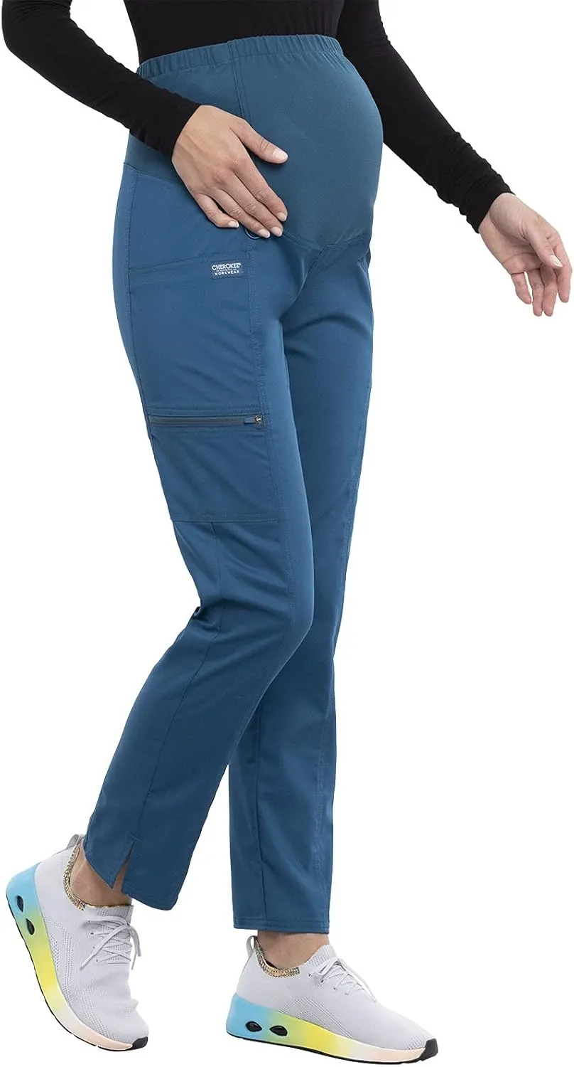 Cherokee Maternity Scrub Pants for Women Straight Leg Bottoms with Belly Coverage, Ultra Soft 2-Way Stretch Fabric - WW155