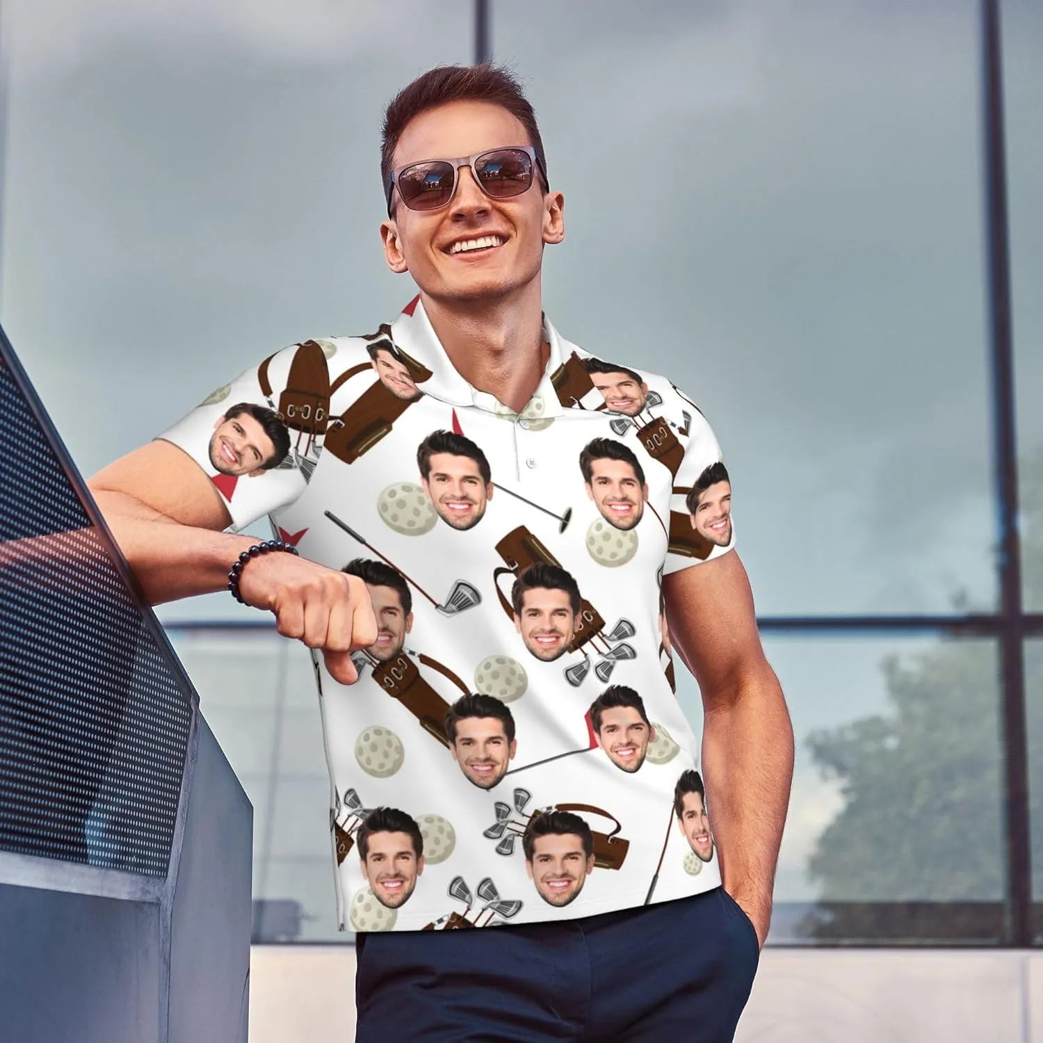 Custom Polo Shirts for Men Personalized Golf Shirt with Face Design Your Own Photo Shirt Short Sleeve Gifts for Xmas