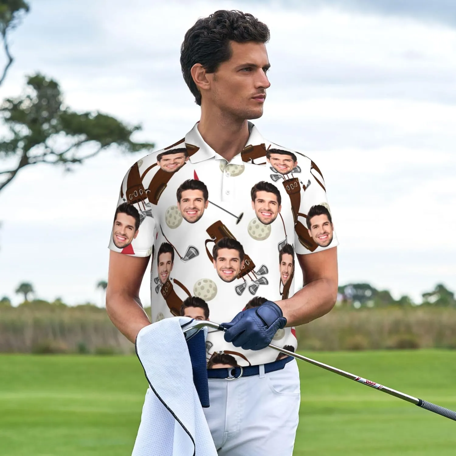 Custom Polo Shirts for Men Personalized Golf Shirt with Face Design Your Own Photo Shirt Short Sleeve Gifts for Xmas