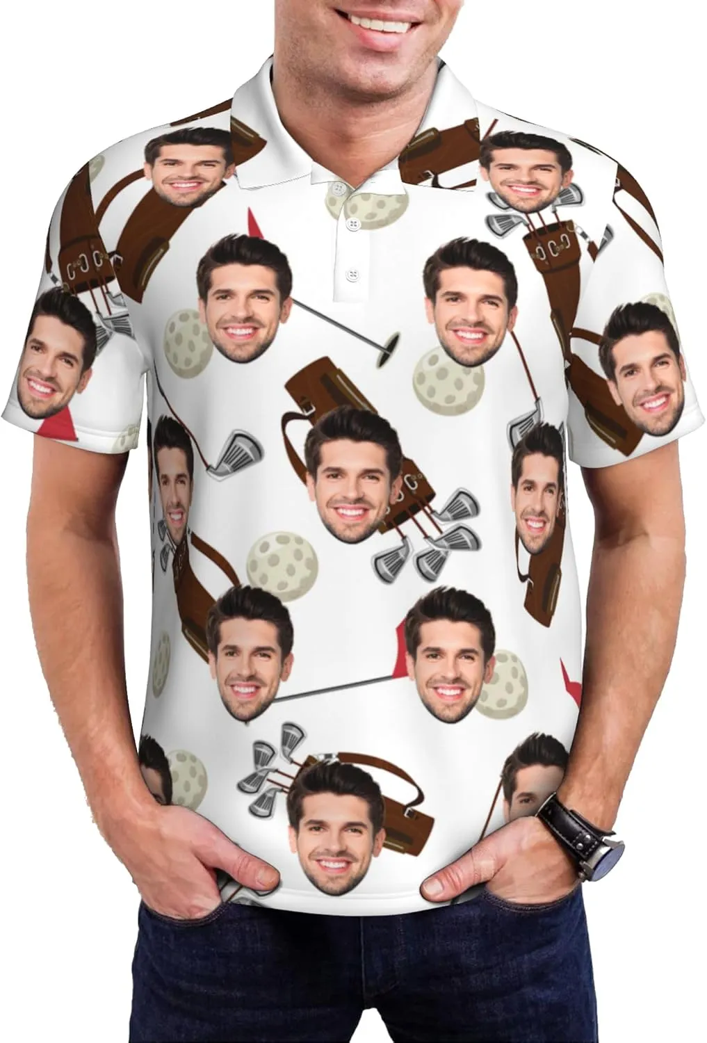 Custom Polo Shirts for Men Personalized Golf Shirt with Face Design Your Own Photo Shirt Short Sleeve Gifts for Xmas