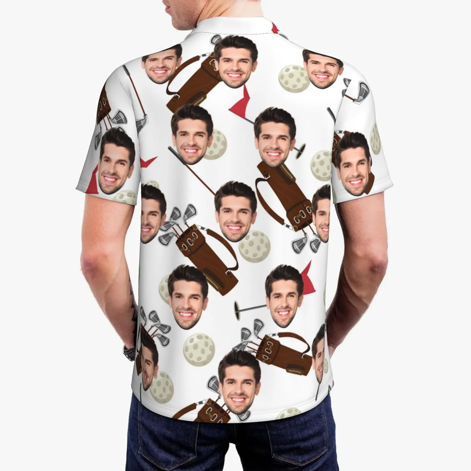 Custom Polo Shirts for Men Personalized Golf Shirt with Face Design Your Own Photo Shirt Short Sleeve Gifts for Xmas