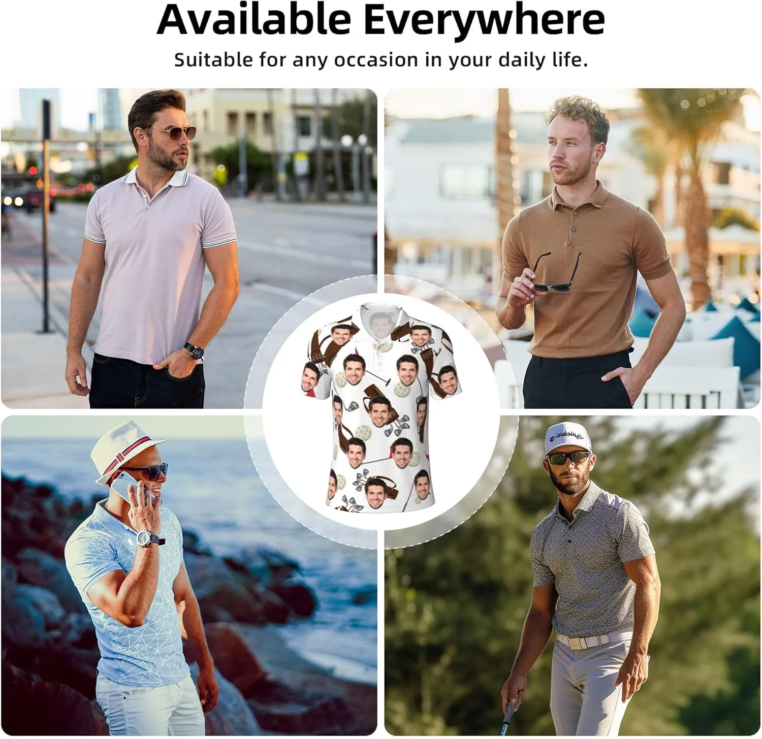 Custom Polo Shirts for Men Personalized Golf Shirt with Face Design Your Own Photo Shirt Short Sleeve Gifts for Xmas