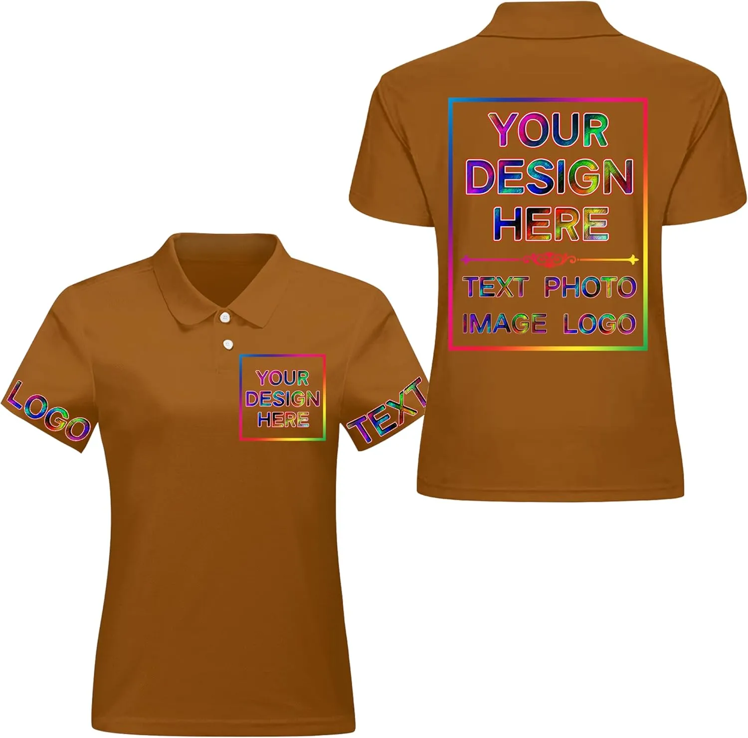 Custom Polo Shirts for Women Design Your Own Text Logo Photo Personalized Customized Golf Shirts Front Back Print