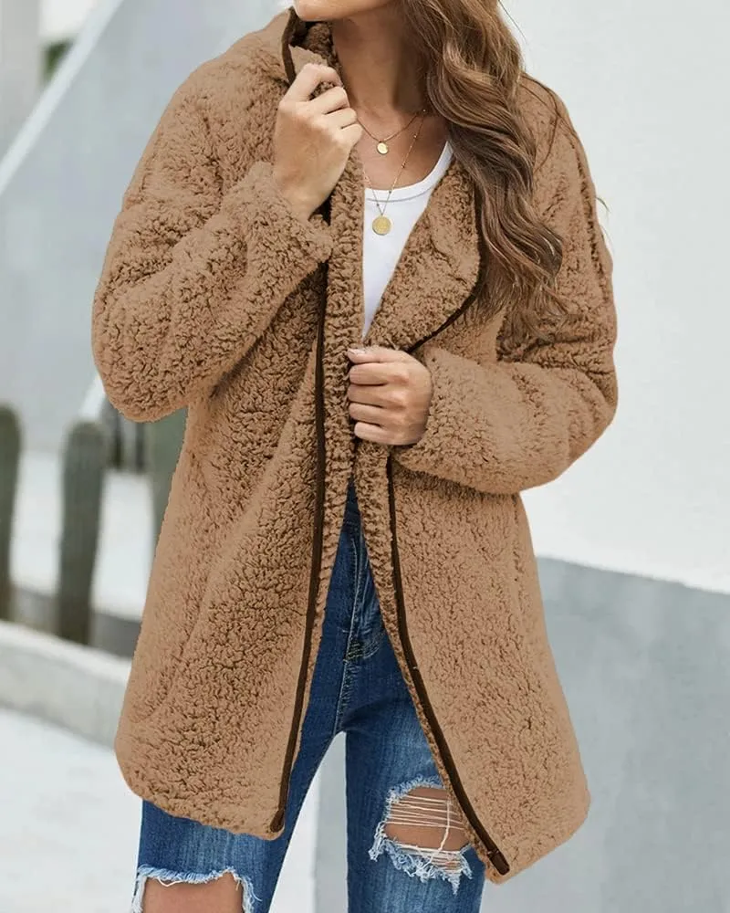 Danedvi Womens Hooded Sherpa Fleece Jacket Oversized Contrast Color Fuzzy Coat Faux Fur Winter Warm Outerwear