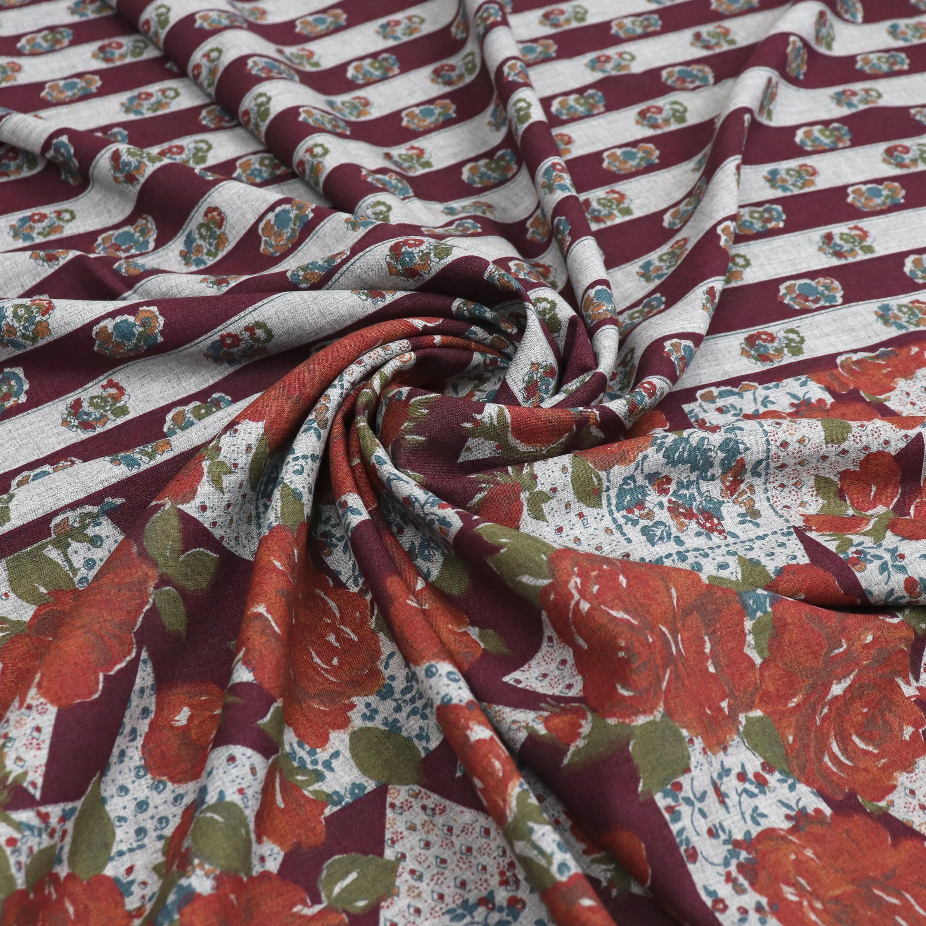 Deadstock Cotton Lawn - Rose Patchwork Stripe - SALE