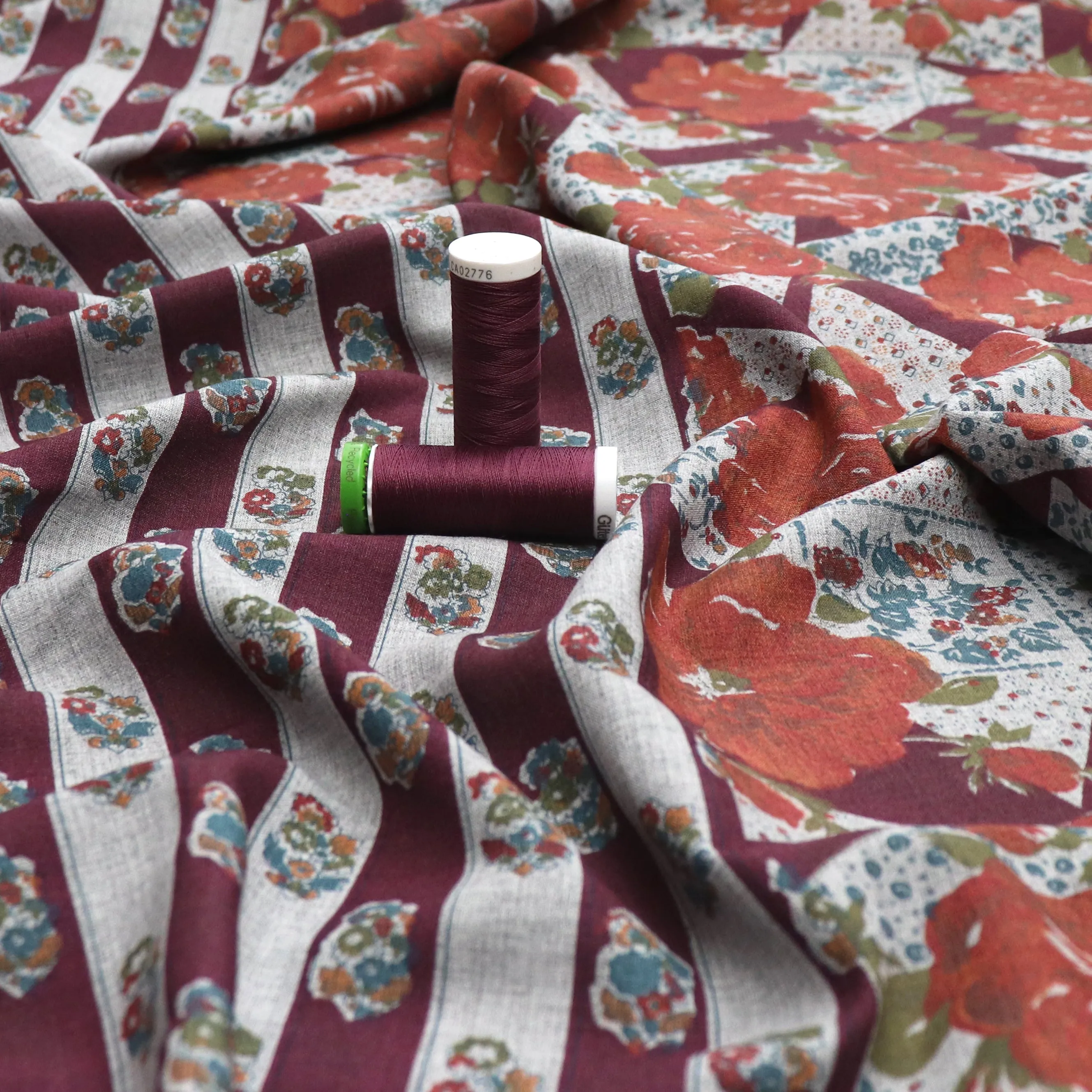 Deadstock Cotton Lawn - Rose Patchwork Stripe - SALE