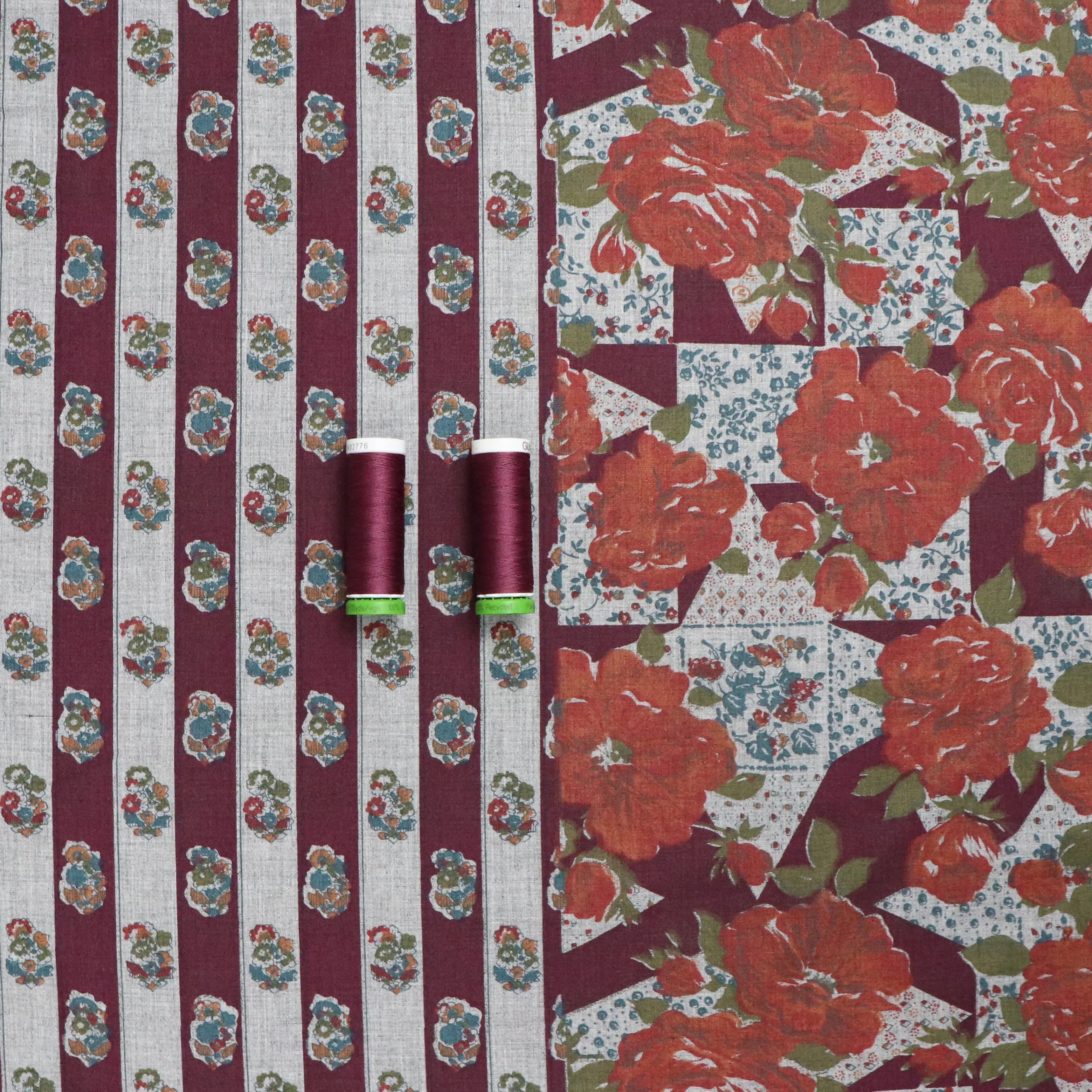 Deadstock Cotton Lawn - Rose Patchwork Stripe - SALE