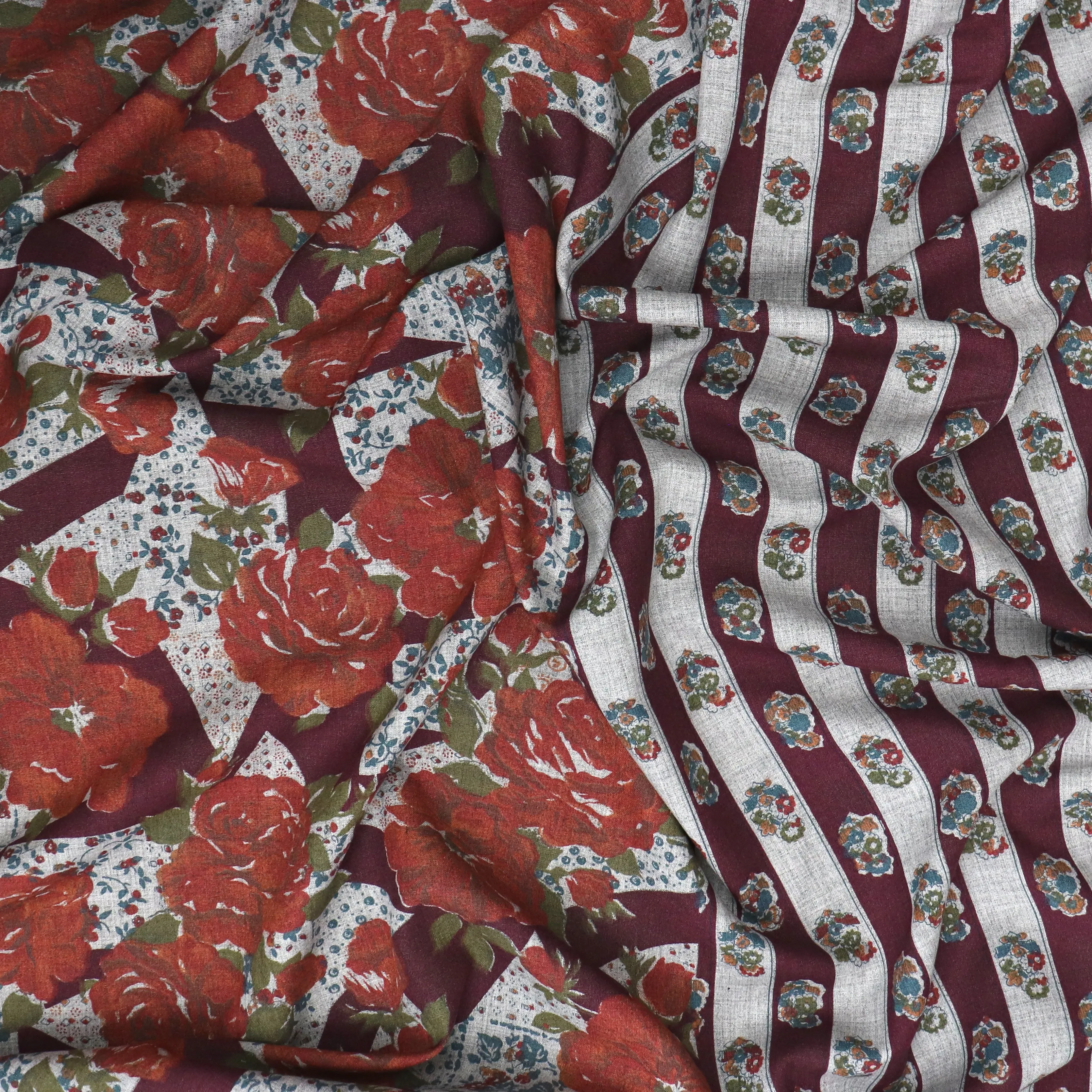 Deadstock Cotton Lawn - Rose Patchwork Stripe - SALE