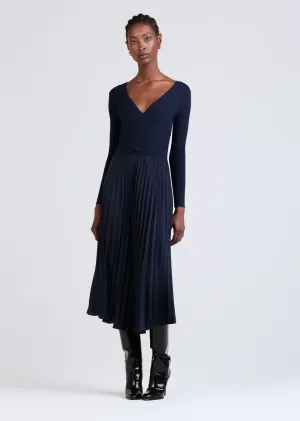 Derek Lam 10 Crosby - Anika Wrap Pleated Sweater Dress in Navy