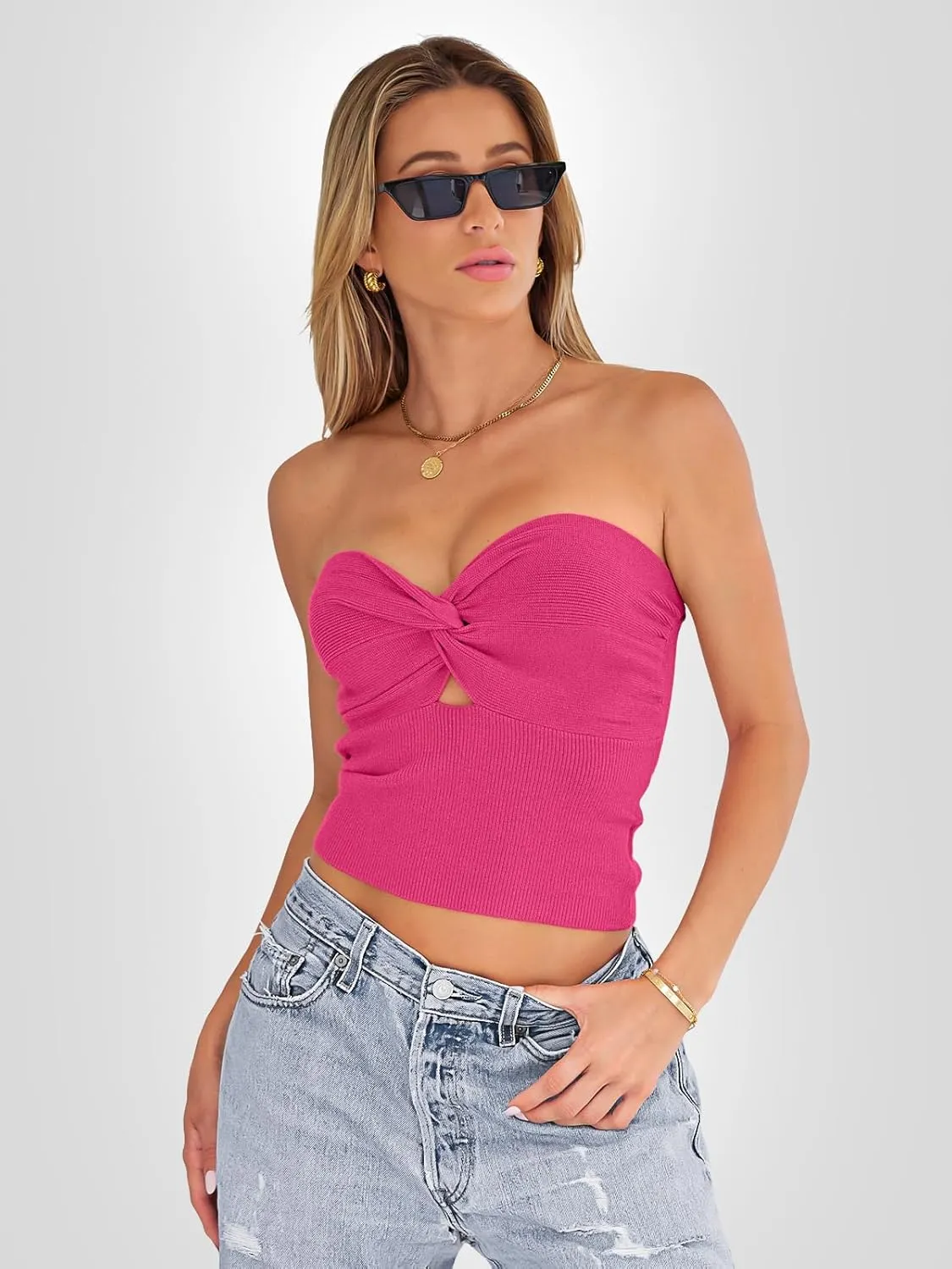 EFAN Womens Tube Tops Going Out Cut Twist Knot Front Bandeau Ribbed Knit Y2K Strapless Tank Bustier Corset Clothes