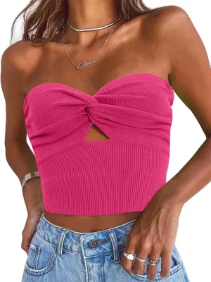 EFAN Womens Tube Tops Going Out Cut Twist Knot Front Bandeau Ribbed Knit Y2K Strapless Tank Bustier Corset Clothes