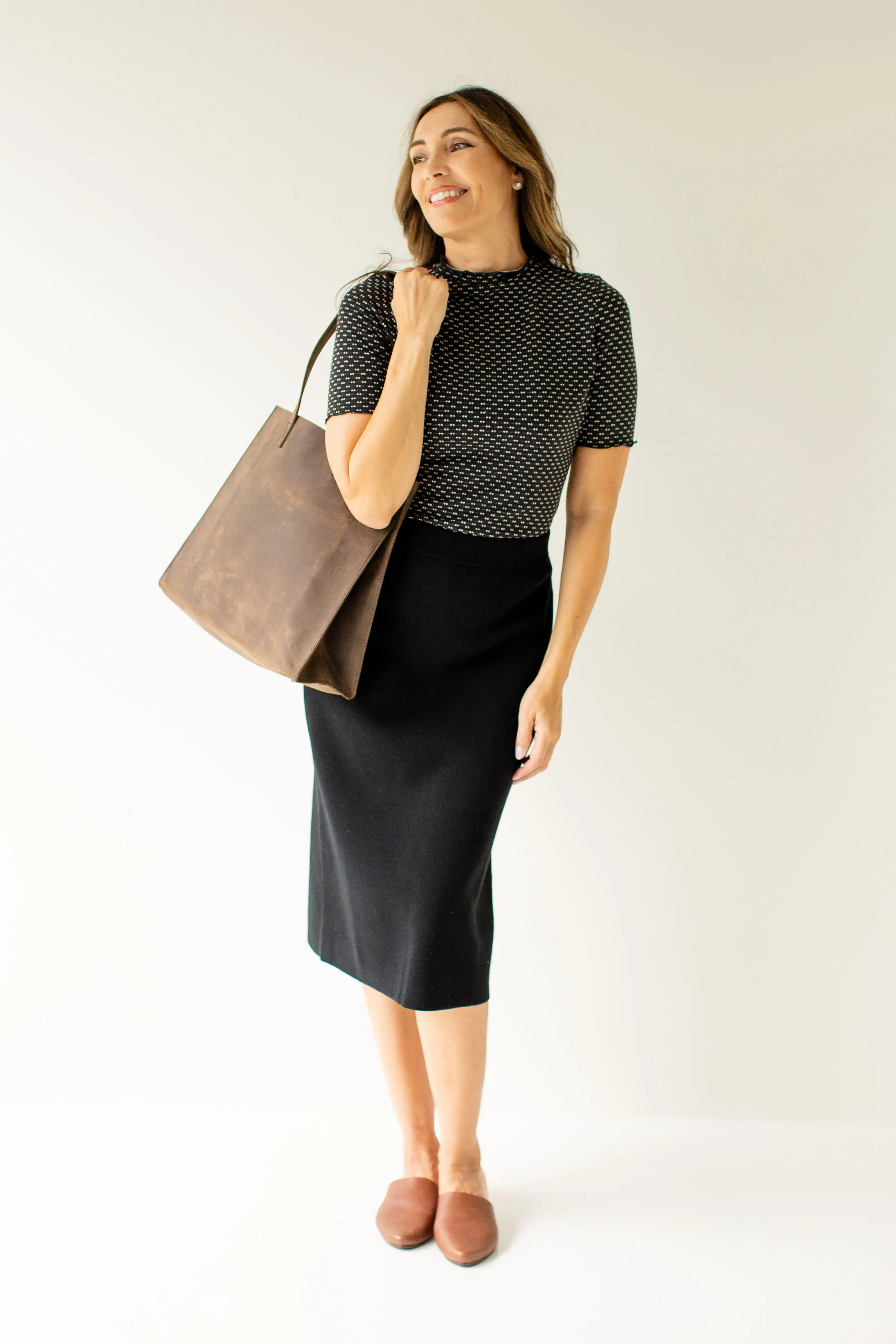 'Elaine' 100% Cotton Knit Sweater Skirt in Black