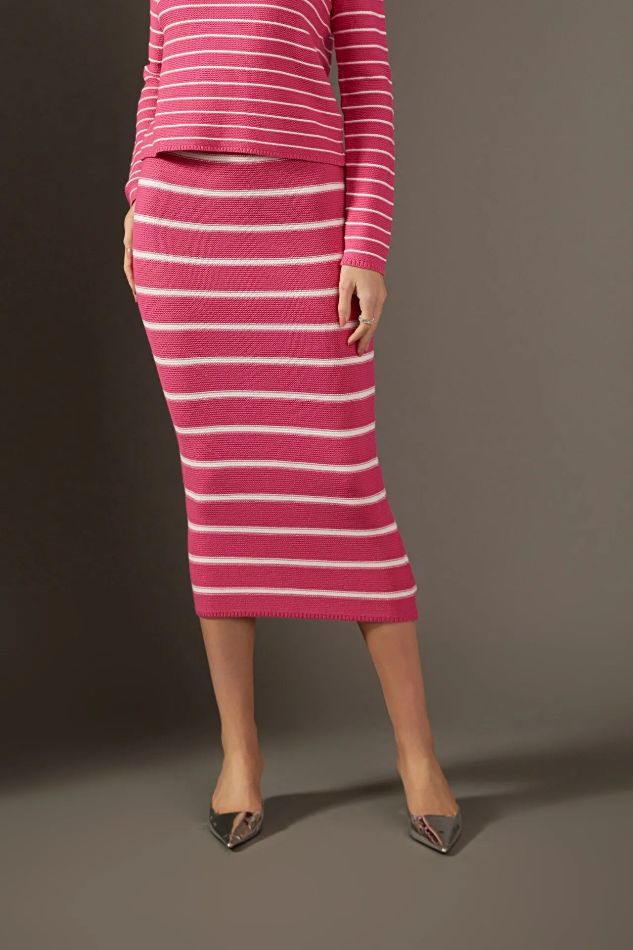 English Factory - Stripe Knit Midi Skirt