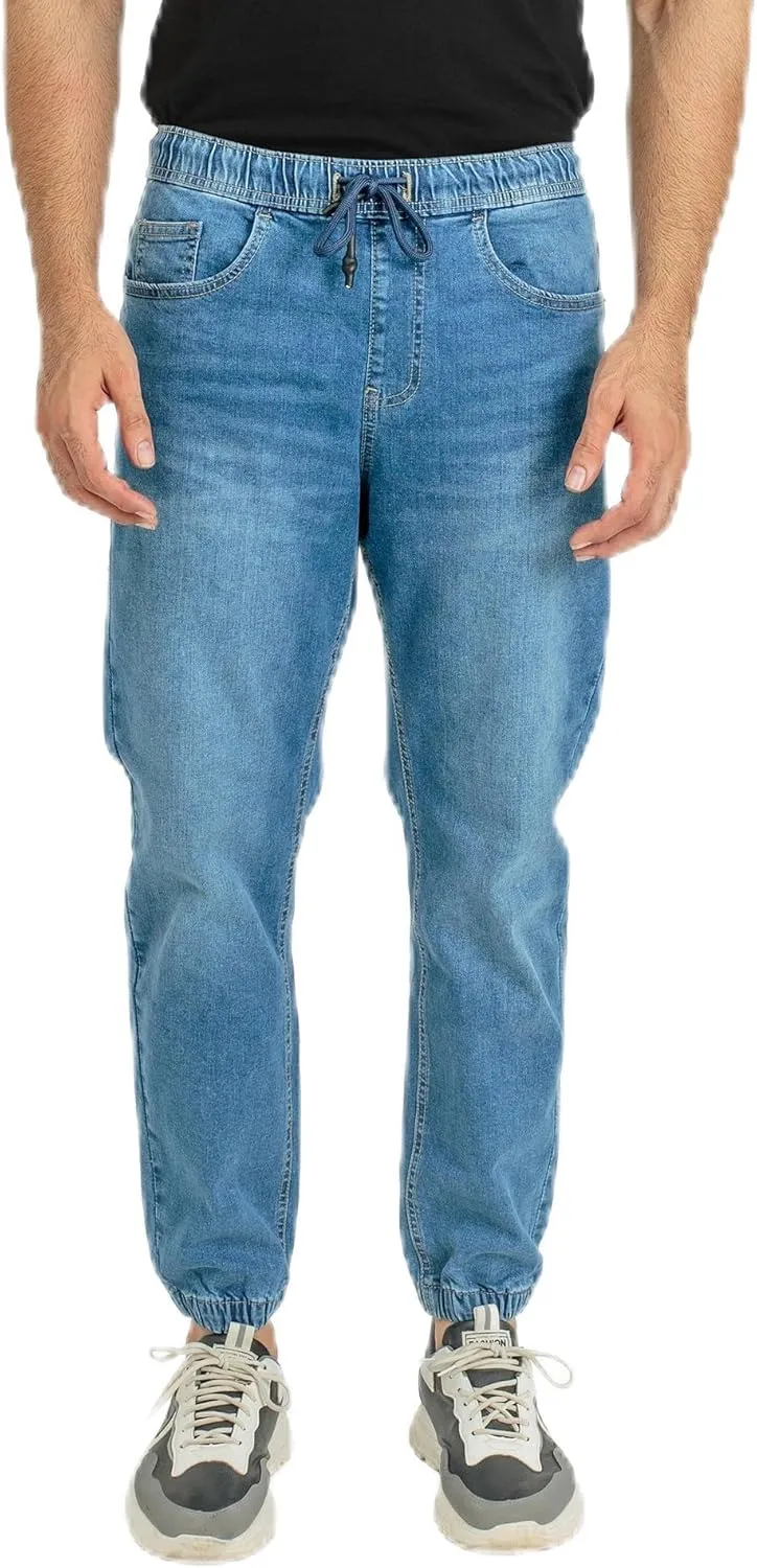 Essentials Men's Casual Slim Fit Denim Jogger Pants Relaxed Fit, Elastic Waist, Adjustable Fabric