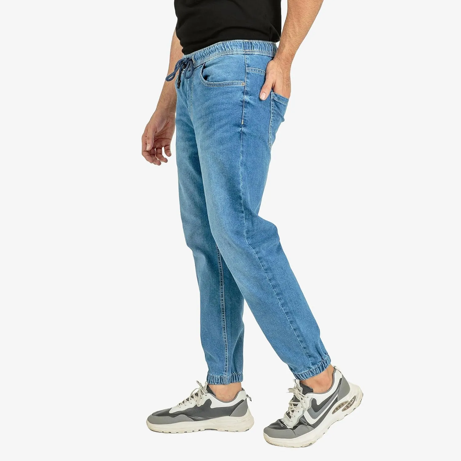 Essentials Men's Casual Slim Fit Denim Jogger Pants Relaxed Fit, Elastic Waist, Adjustable Fabric