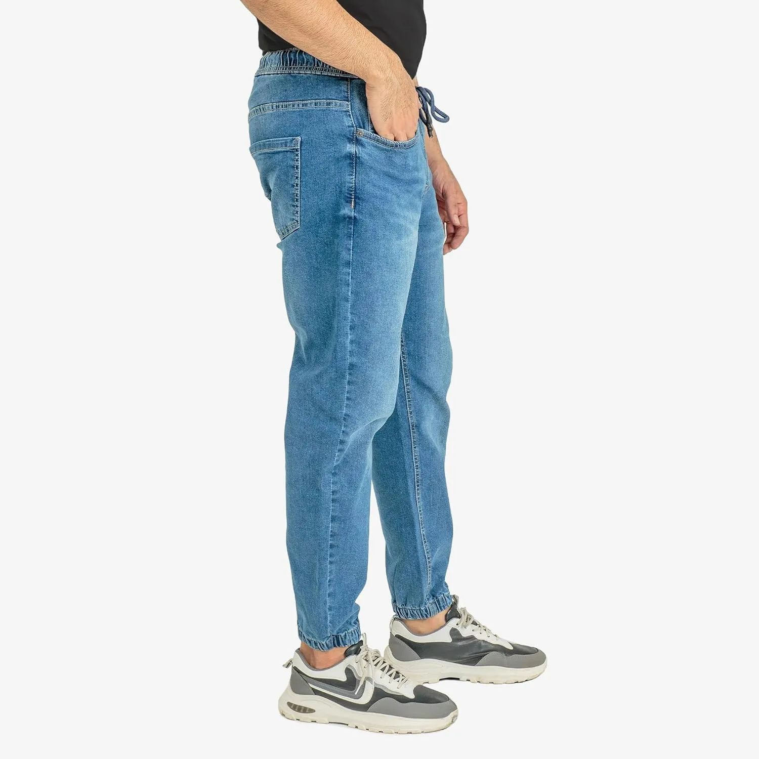 Essentials Men's Casual Slim Fit Denim Jogger Pants Relaxed Fit, Elastic Waist, Adjustable Fabric