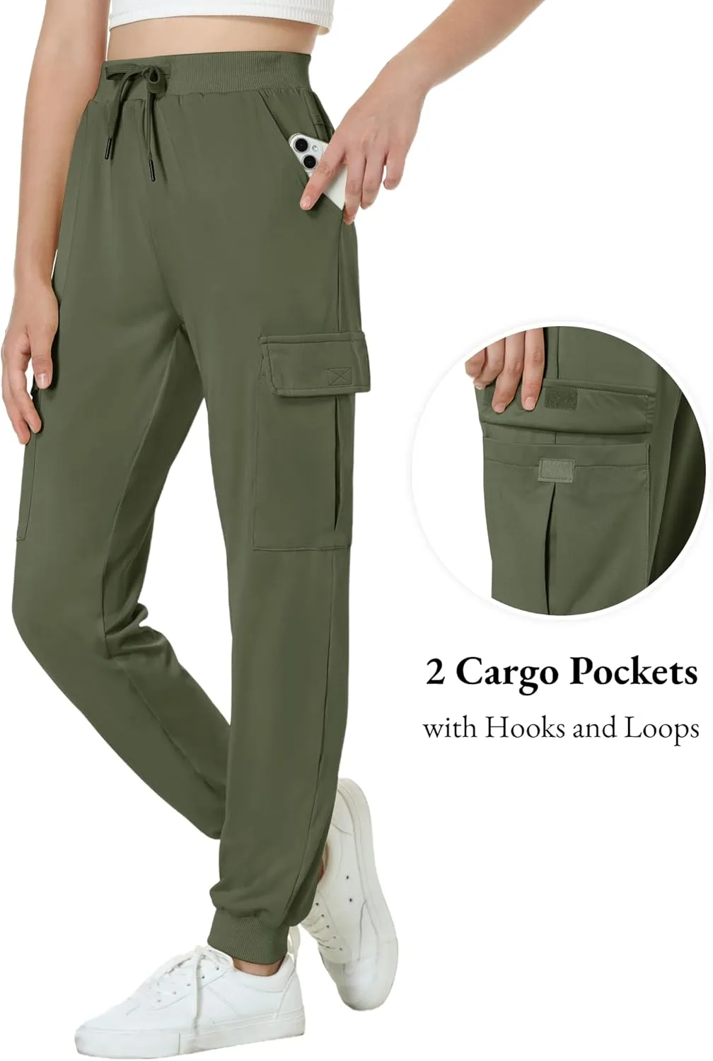 EXARUS Girls Cargo Pants Joggers Slim Fit with Zip Pockets Kids Quick Dry Lightweight Drawstring High Waisted 8-14Y