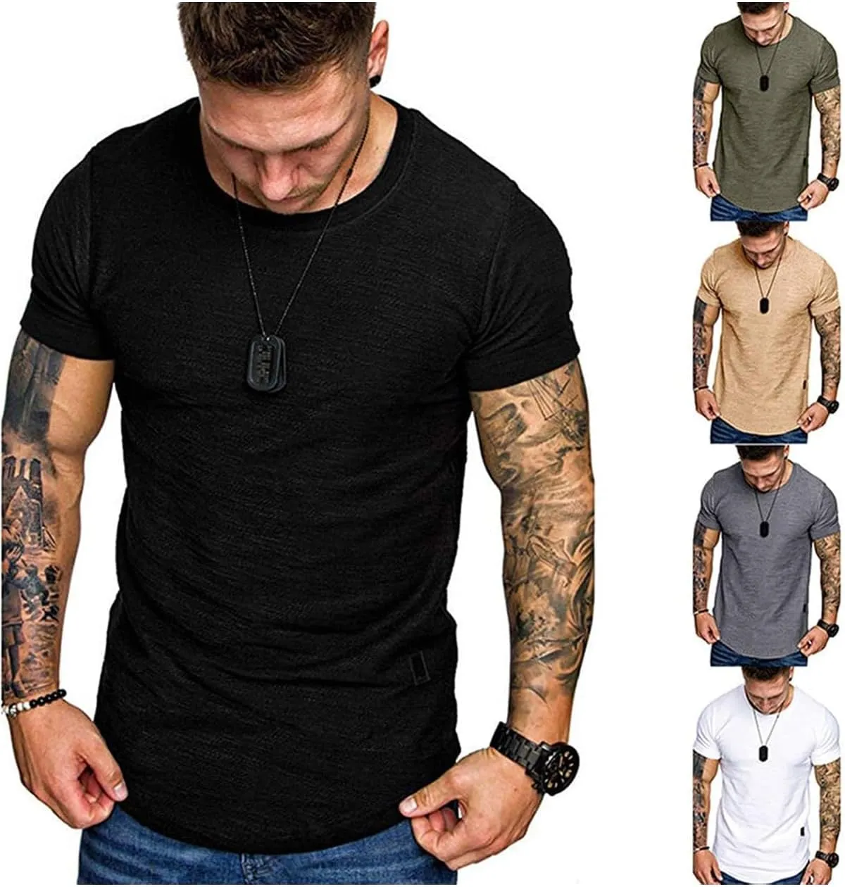 Fashion Mens T Shirt Muscle Gym Workout Athletic Shirt Cotton Tee Shirt Top