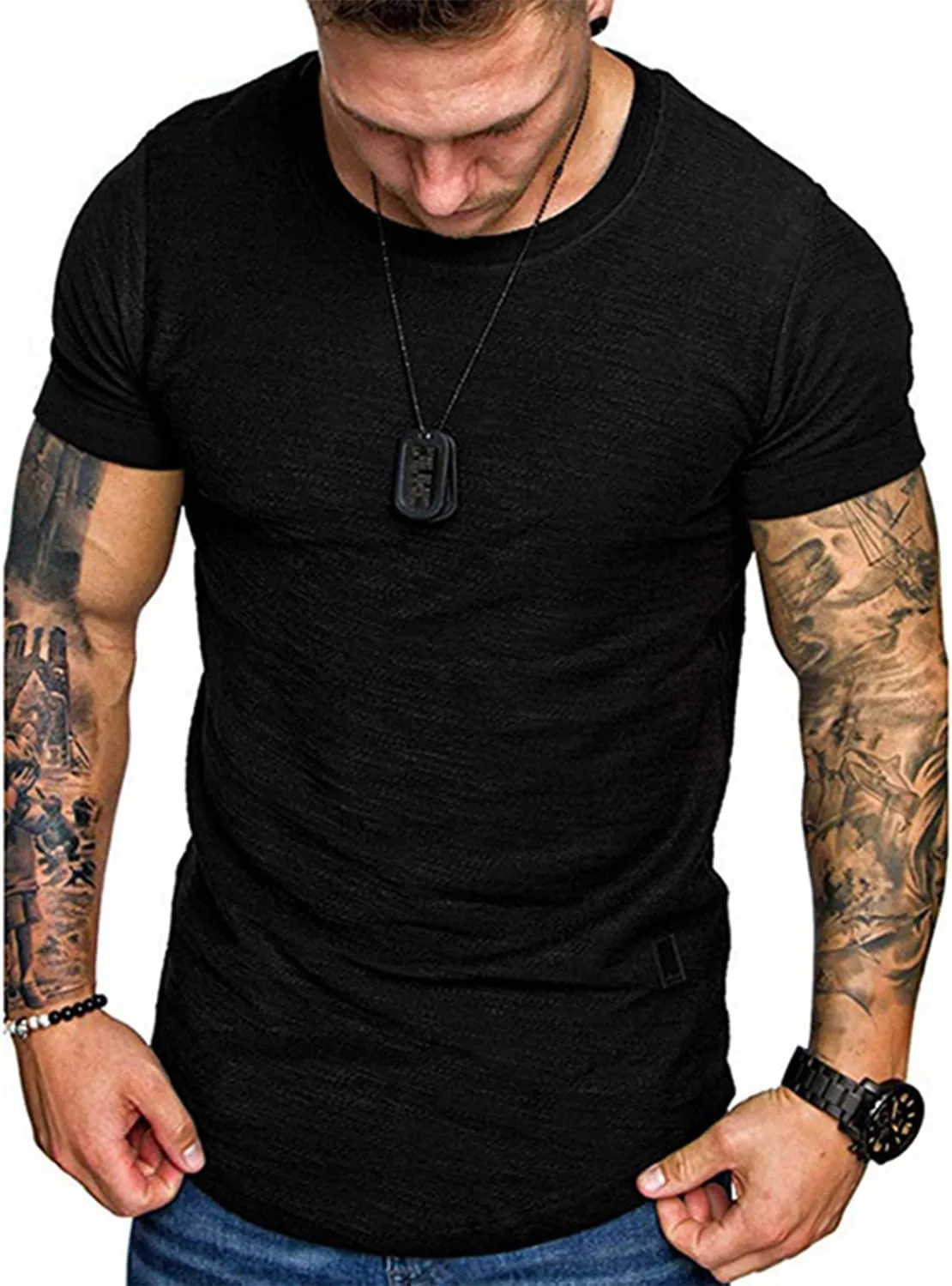 Fashion Mens T Shirt Muscle Gym Workout Athletic Shirt Cotton Tee Shirt Top