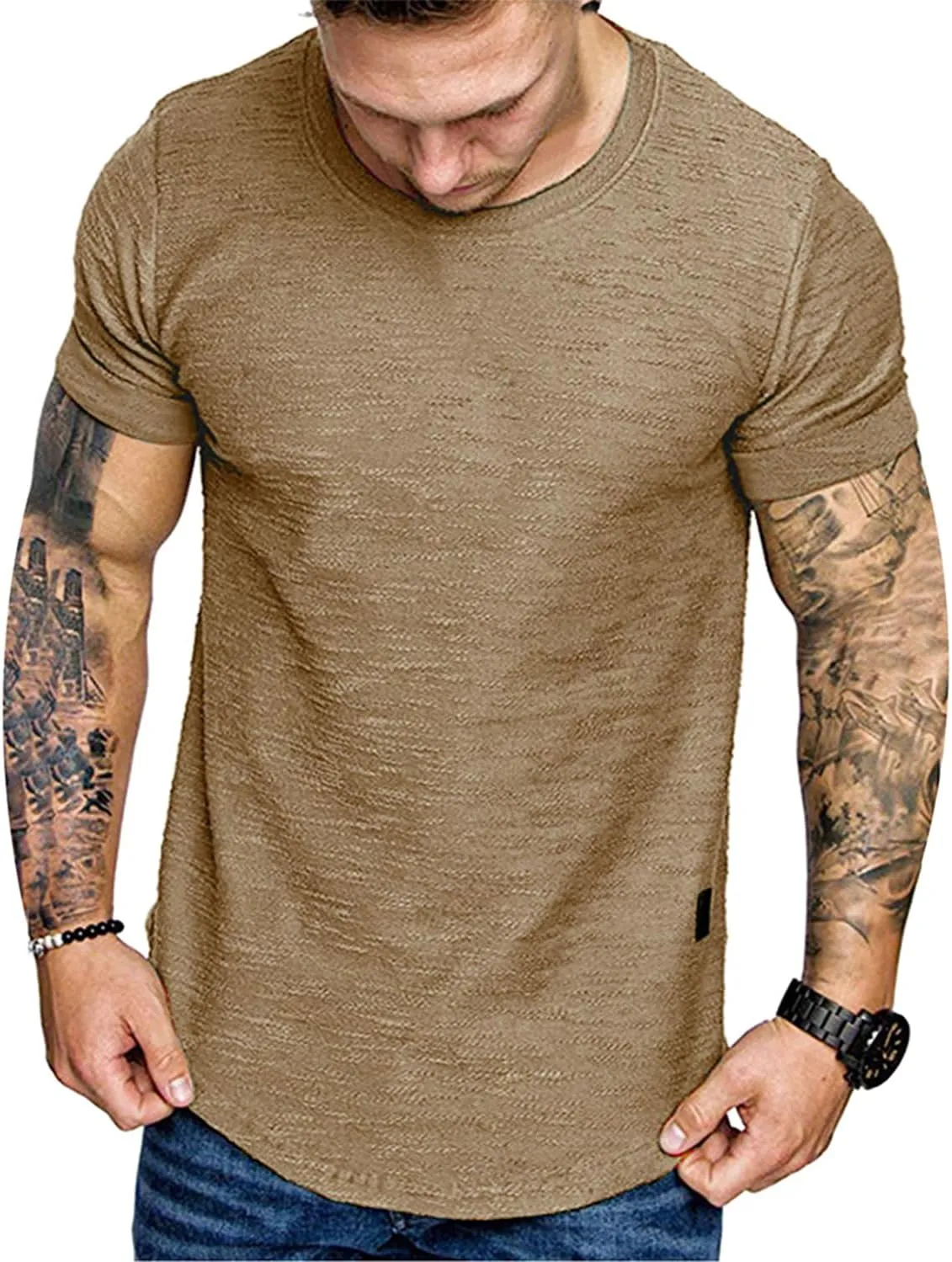 Fashion Mens T Shirt Muscle Gym Workout Athletic Shirt Cotton Tee Shirt Top