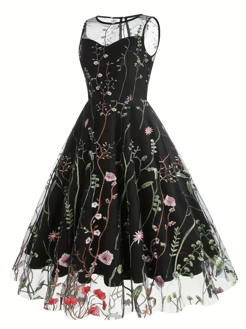 Floral A Line Scoop Party Dress